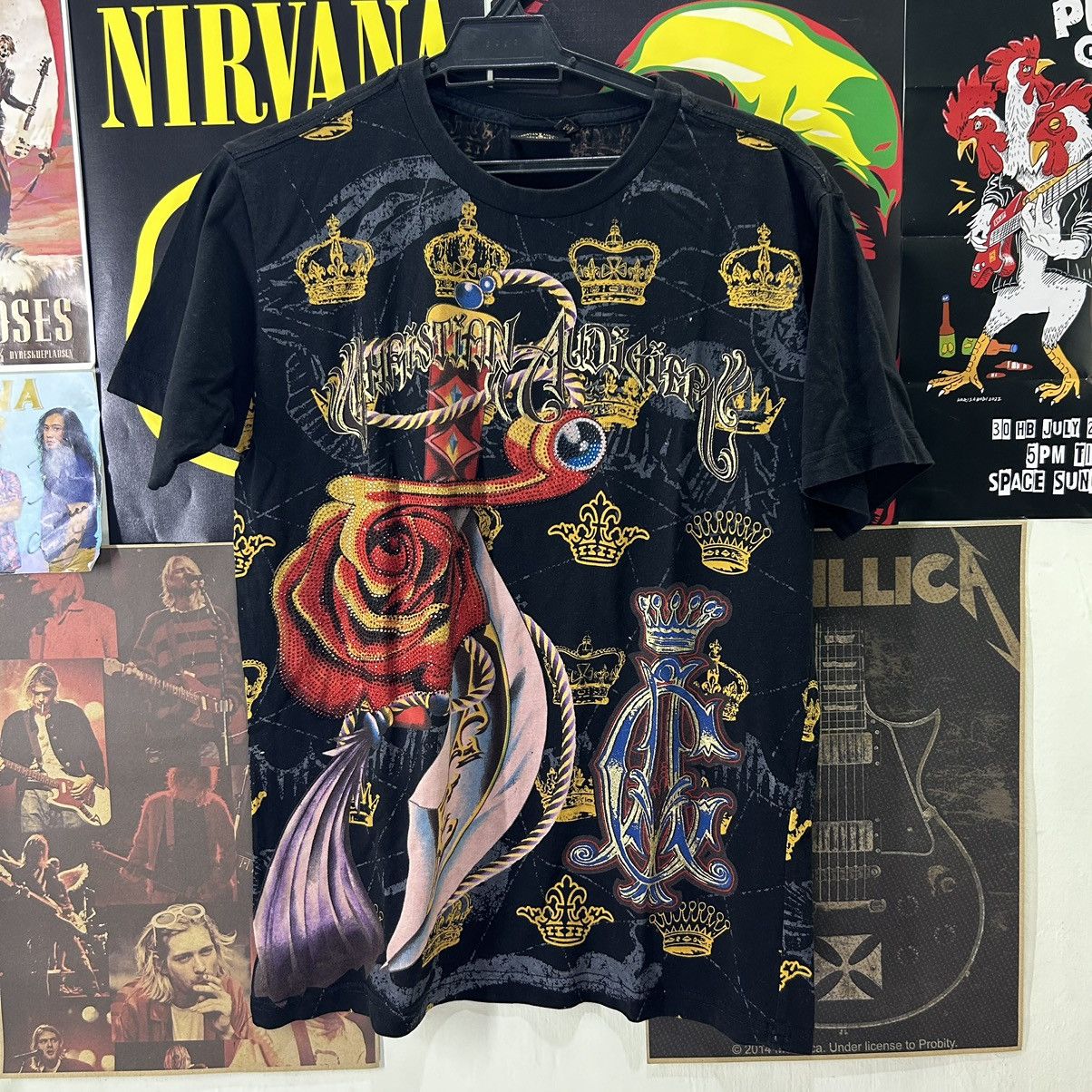 Ed Hardy Vintage Christian Audigier Rhinestone Over Print T-Shirt Size US M / EU 48-50 / 2 - 1 Thumbnail