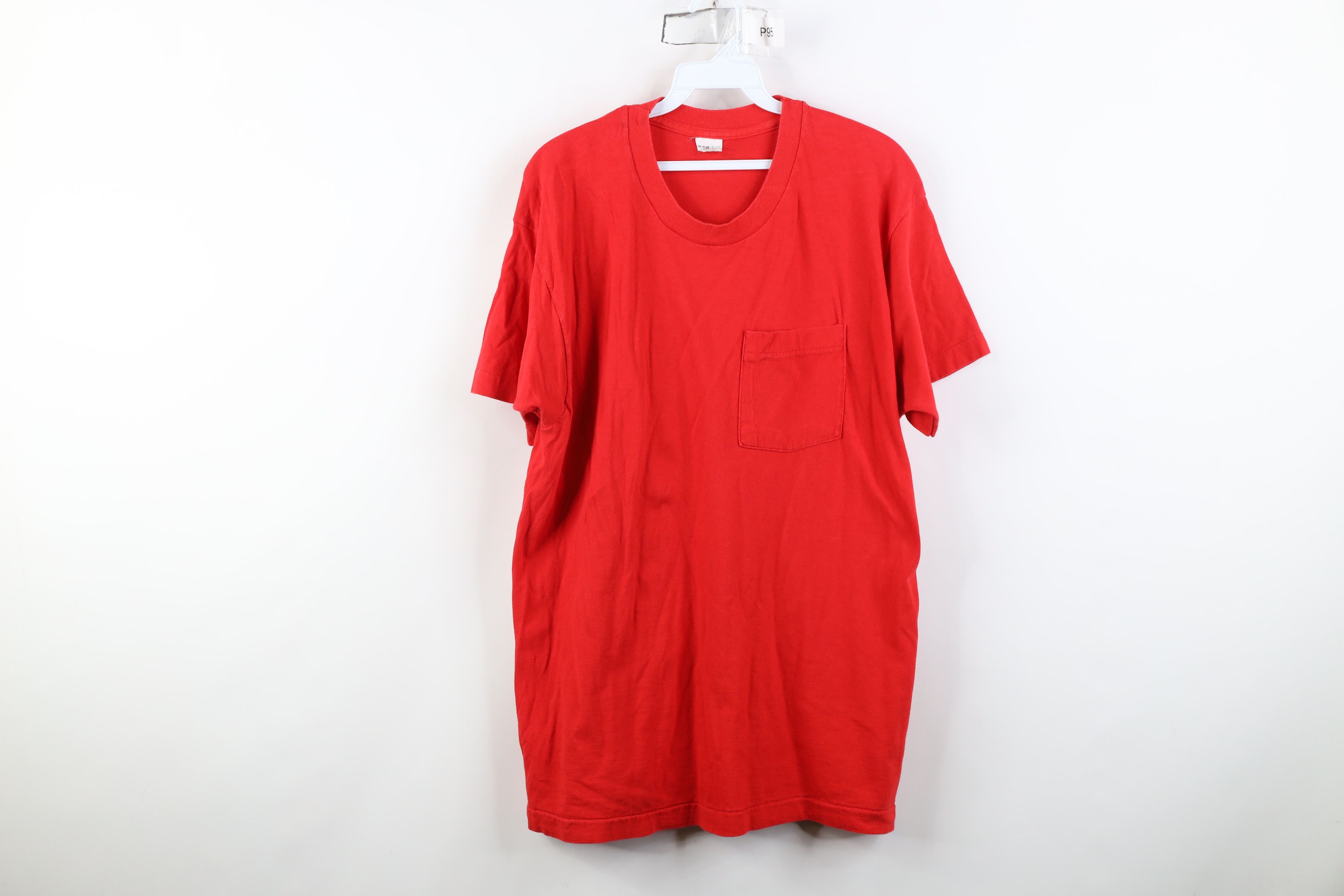 Vintage Vintage 90s Streetwear Blank Cotton T-Shirt Pocket Red USA Size US XL / EU 56 / 4 - 1 Thumbnail