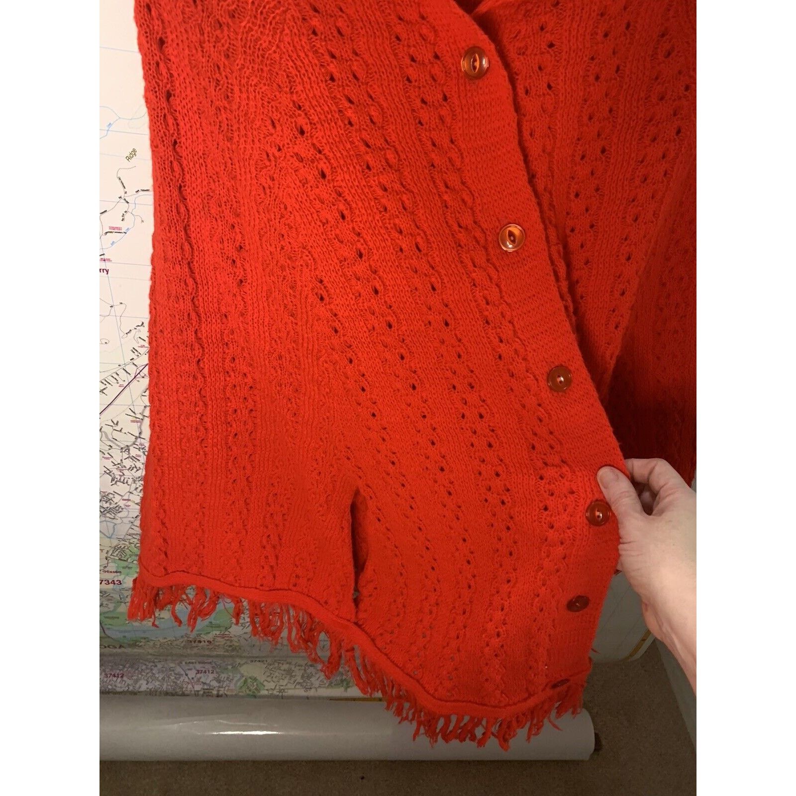 Vintage Vintage Glamour Knit Poncho Ladies Red Cape One Size Size ONE SIZE - 3 Thumbnail