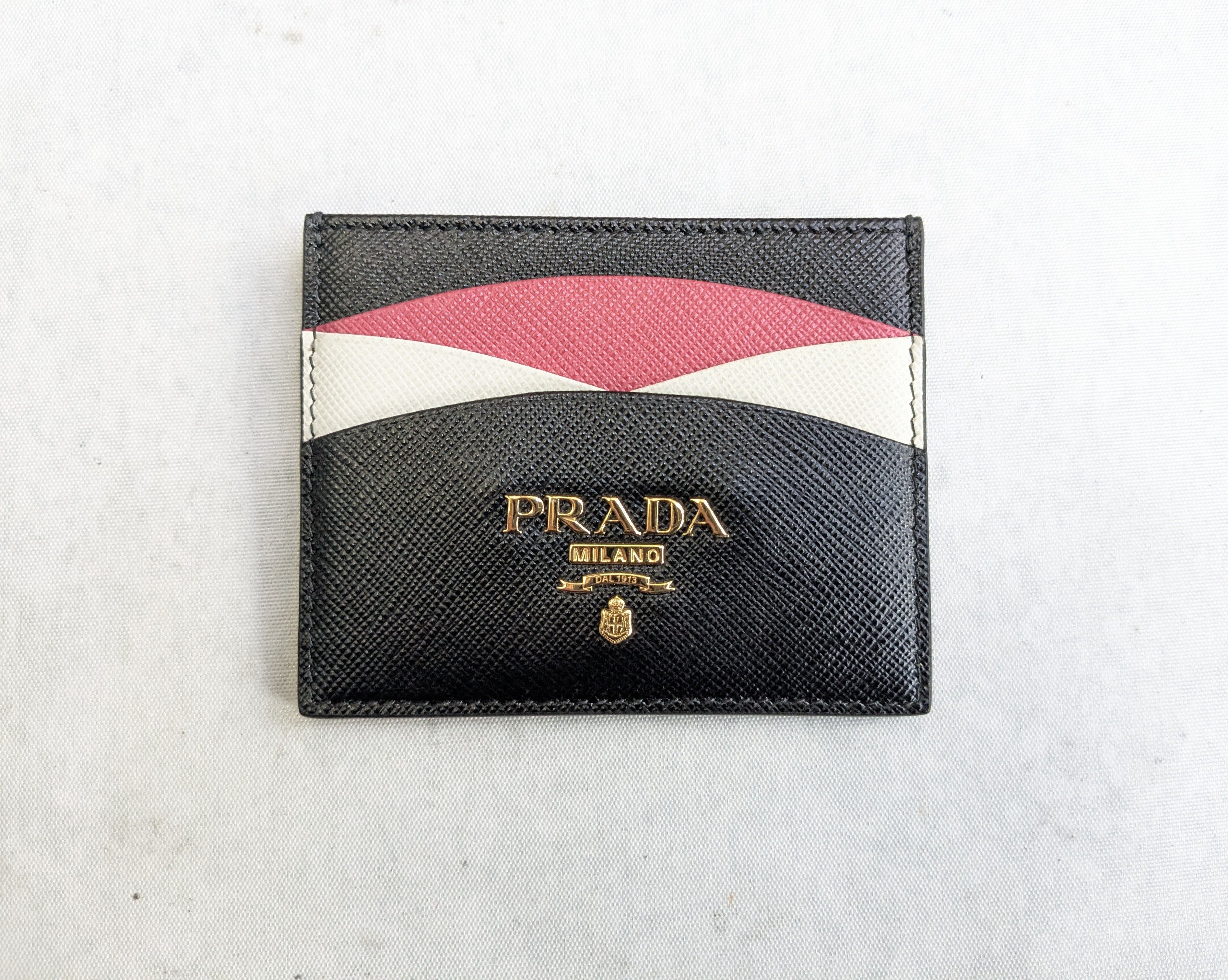 Prada Prada Cardholder Wallet Black Pink White Leather Size ONE SIZE - 1 Thumbnail