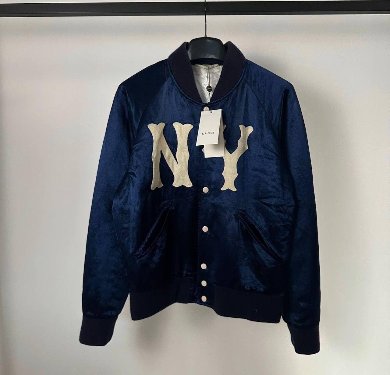 Gucci Gucci blue silk baseball jacket Size US M / EU 48-50 / 2 - 1 Thumbnail