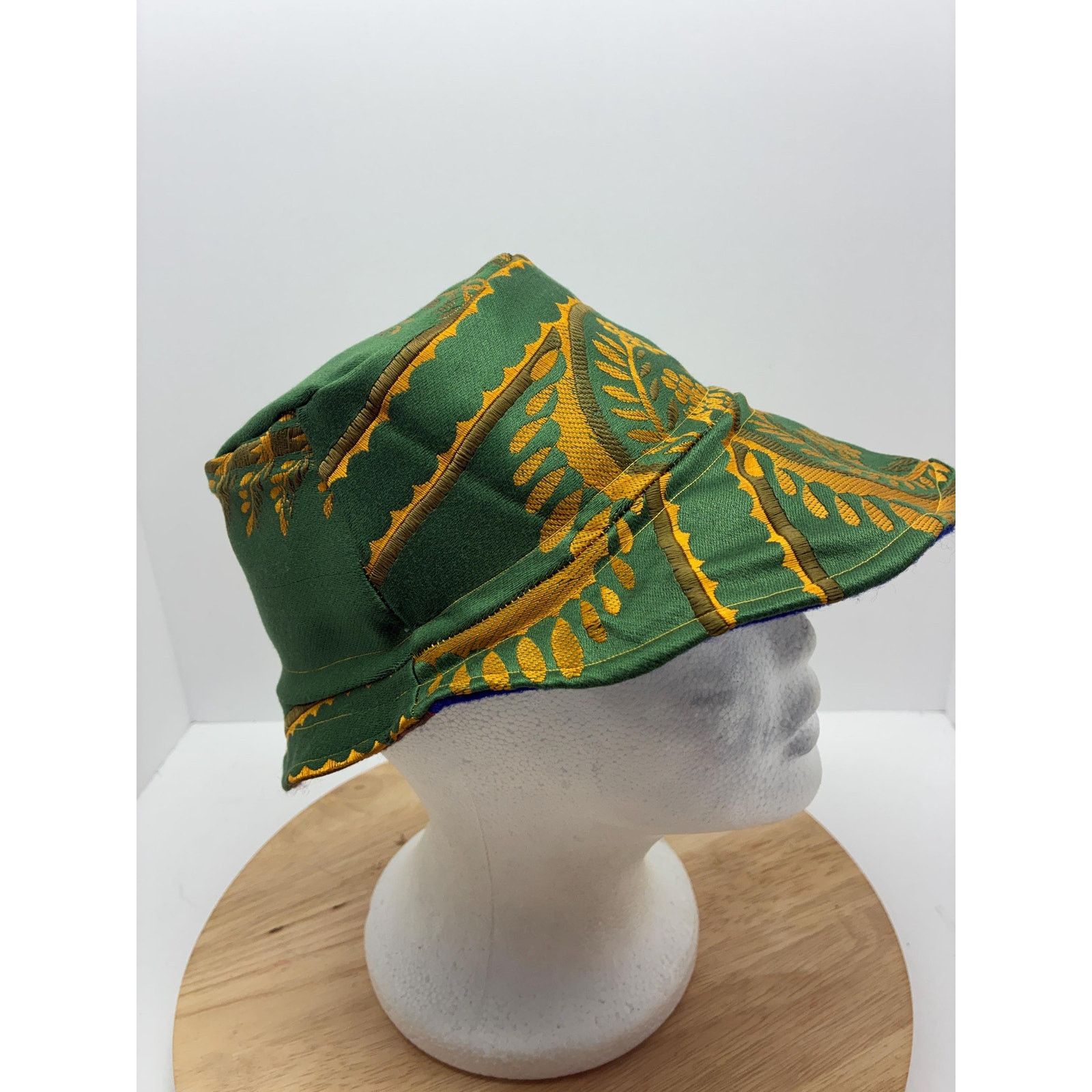 Other Upcycled Tapestry Bucket Hat – Forest Green & Gold Floral Size ONE SIZE - 9 Thumbnail