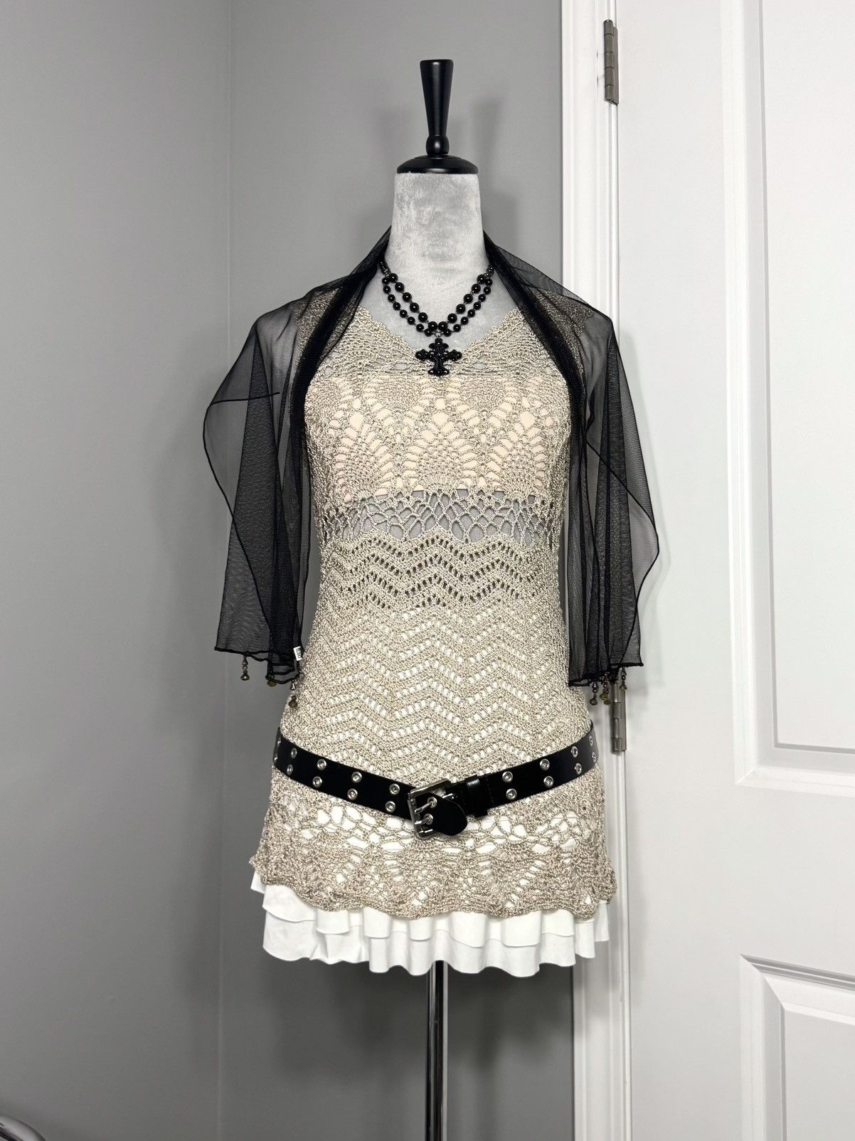 Other V Cristina Shimmery Gold Patterned Crochet Tank Top Dress Size M / US 6-8 / IT 42-44 - 4 Thumbnail
