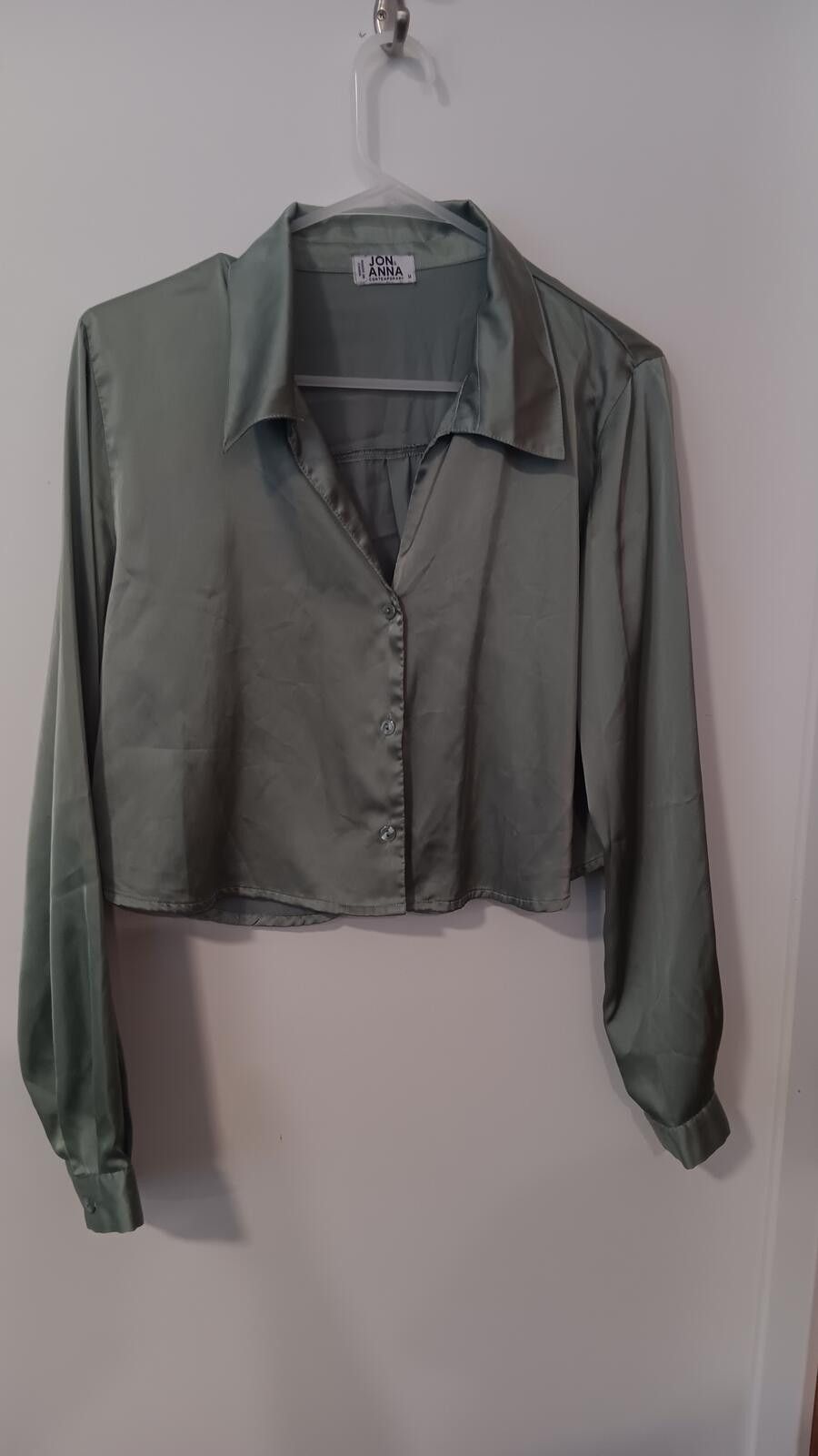 Other Luna Sage Green Satin Button-Up Blouse Size M / US 6-8 / IT 42-44 - 1 Thumbnail
