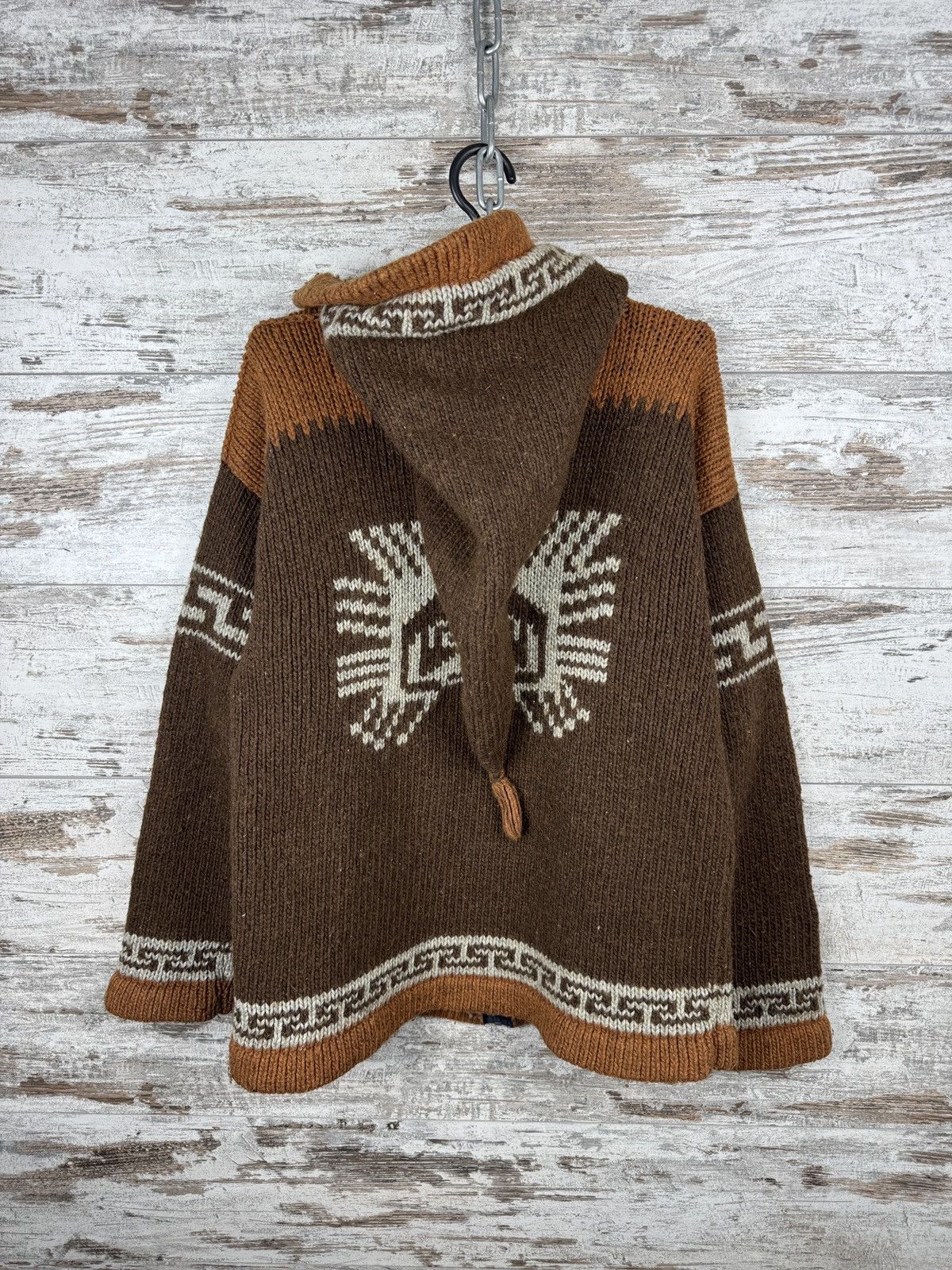 Handmade Mens Vintage Pachamama style zip hoody jacket hand knitted Size US M / EU 48-50 / 2 - 6 Thumbnail