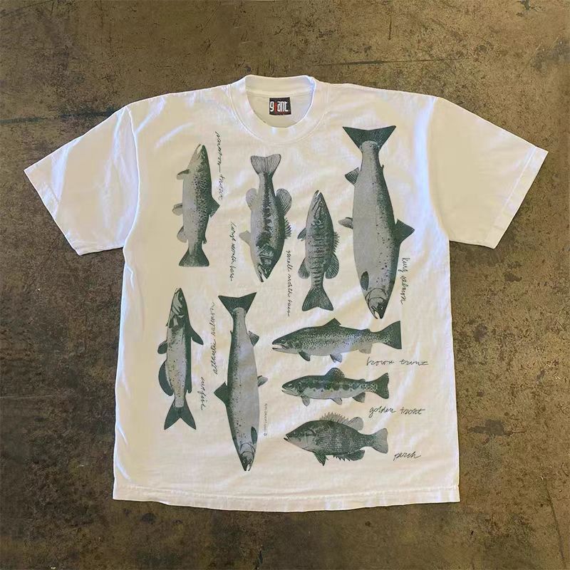 Japanese Brand White washed vintage fish print t-shirt Size US M / EU 48-50 / 2 - 1 Thumbnail