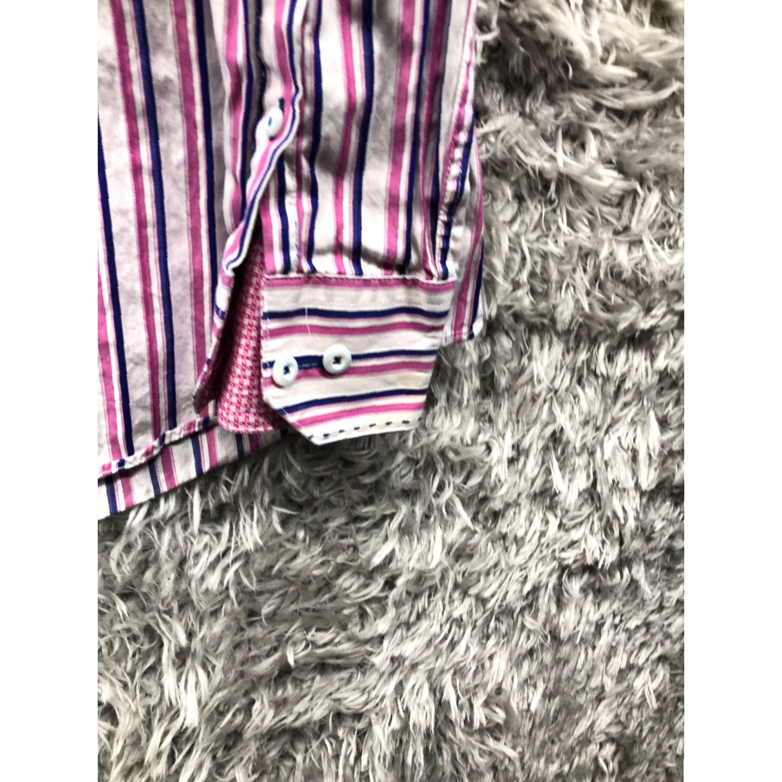 BUGATCHI Bugatchi Uomo Shirt XL Mens Long Sleeve Striped Pink Button-Up Collar Spread Collared Knit Polyester All Seasons Regular Casual Vintage No 90s? Size US XL / EU 56 / 4 - 3 Thumbnail
