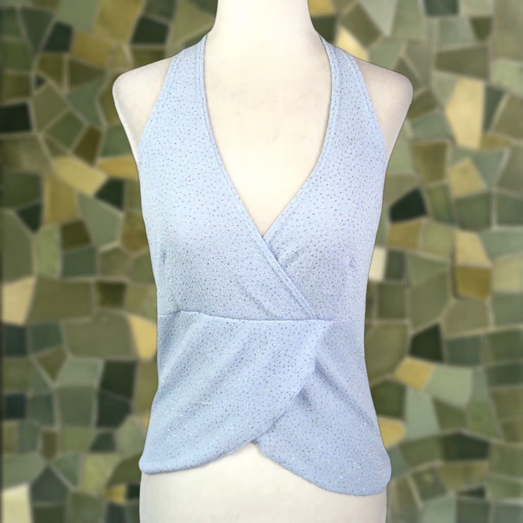 Vintage VINTAGE Rave Tank Top Halter Glitter Silver Light Blue 90s Y2K Party/Cocktail Womens L Sleeveless Women's Size L / US 10 / IT 46 - 1 Thumbnail