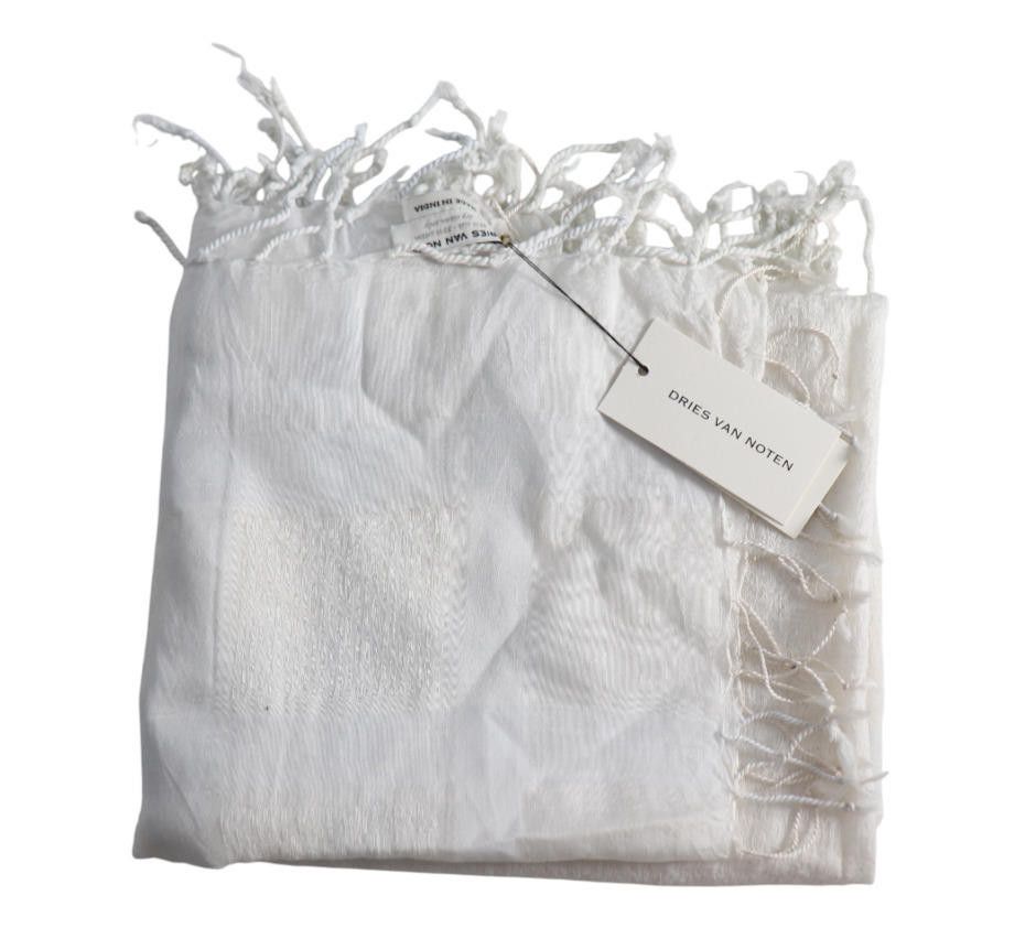 Dries Van Noten Dries Van Noten Unisex White Farriss Scarf Silk Cotton NWT Size ONE SIZE - 1 Thumbnail