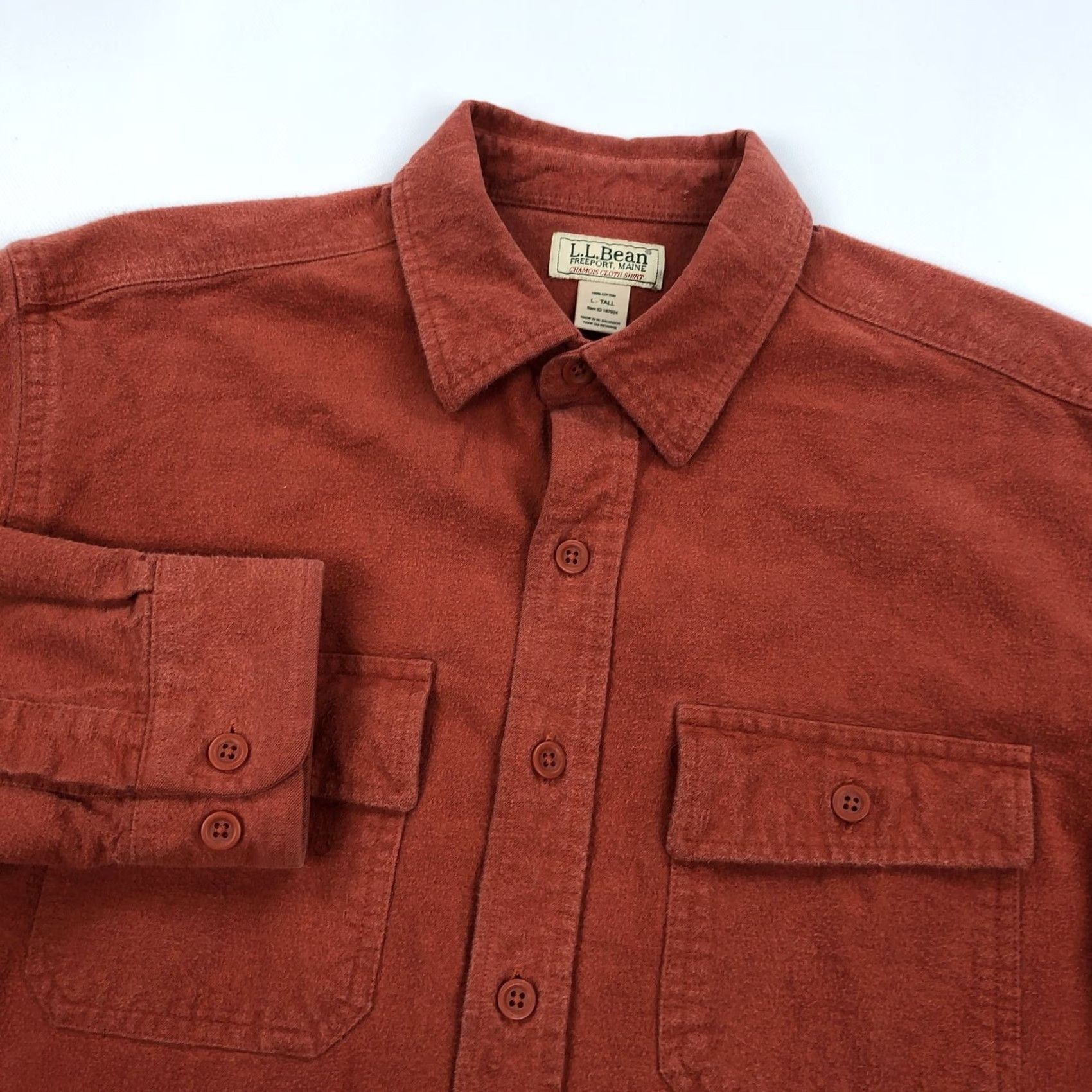 Vintage VINTAGE L.L.Bean Shirt Chamois Cloth Button-Down Long Sleeve Orange Mens Large Tall Shirt Size US L / EU 52-54 / 3 - 4 Thumbnail