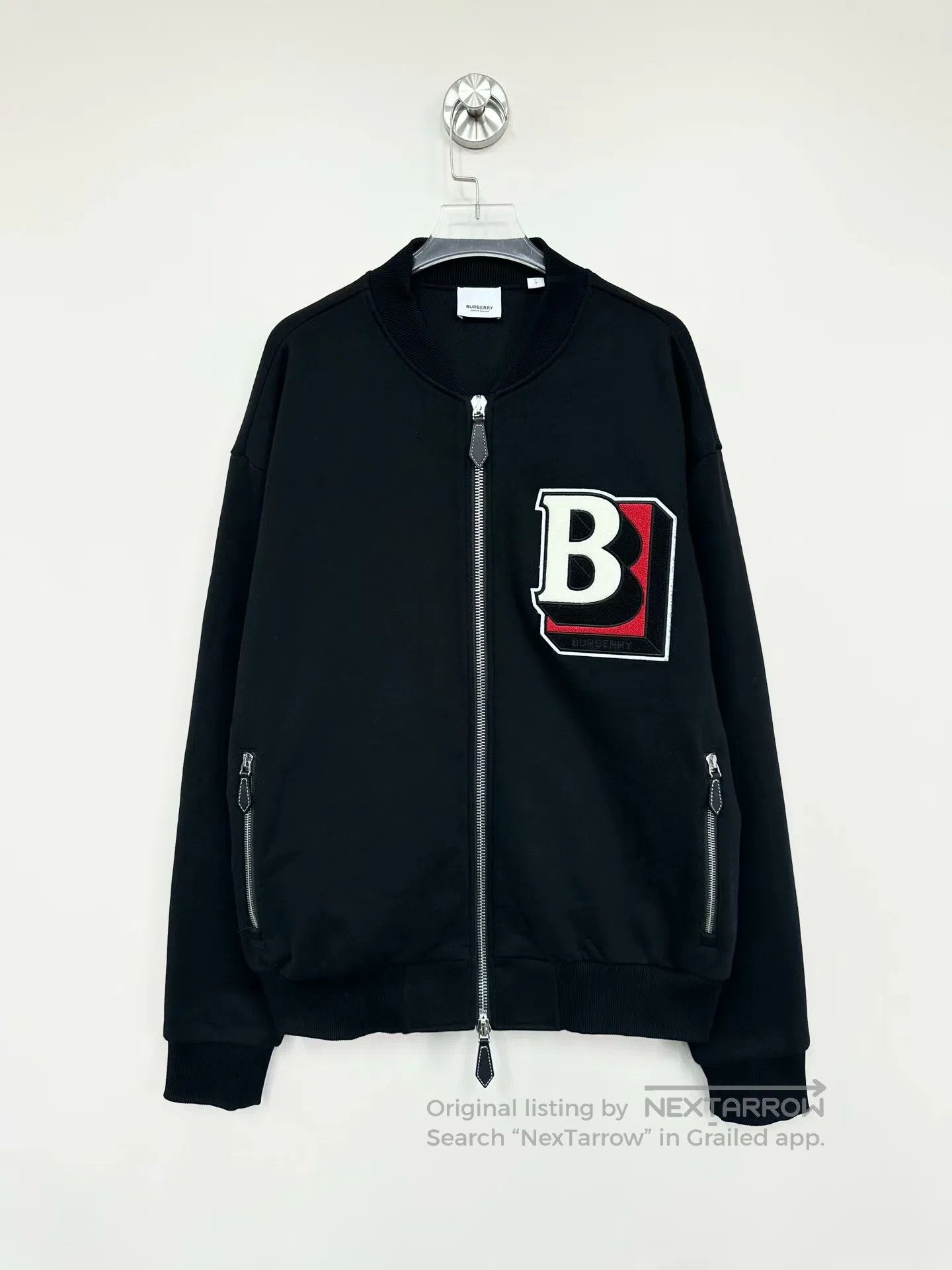 Burberry Burberry Black Flock Embroidered Logo Cotton Filled Zipper Size L / US 10 / IT 46 - 1 Thumbnail