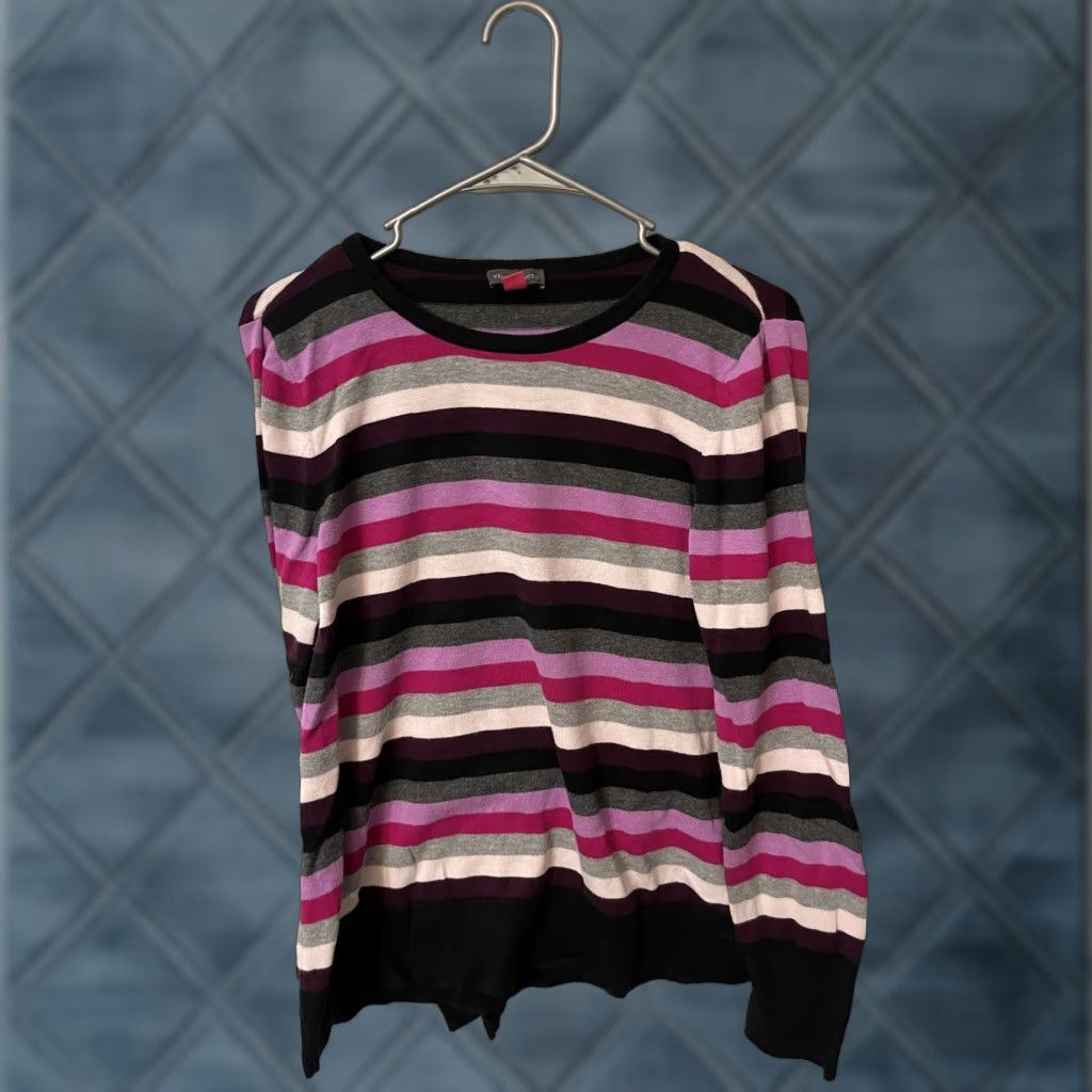 Vince Camuto Vince Camuto Tura Sz L Multicolor Stripe Cotton Sweater Top Shirt Womens Pullover Crew Neck Long Sleeve Knit Hip Length Size L / US 10 / IT 46 - 1 Thumbnail