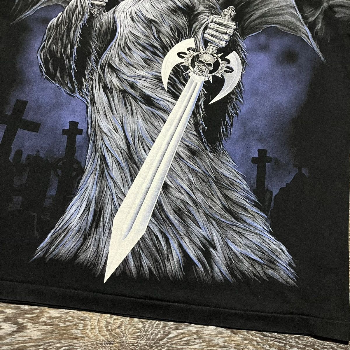 Vintage 90s ROCK EAGLE Death With Sword All Over Print Heavy T-shirt Size US XL / EU 56 / 4 - 3 Thumbnail