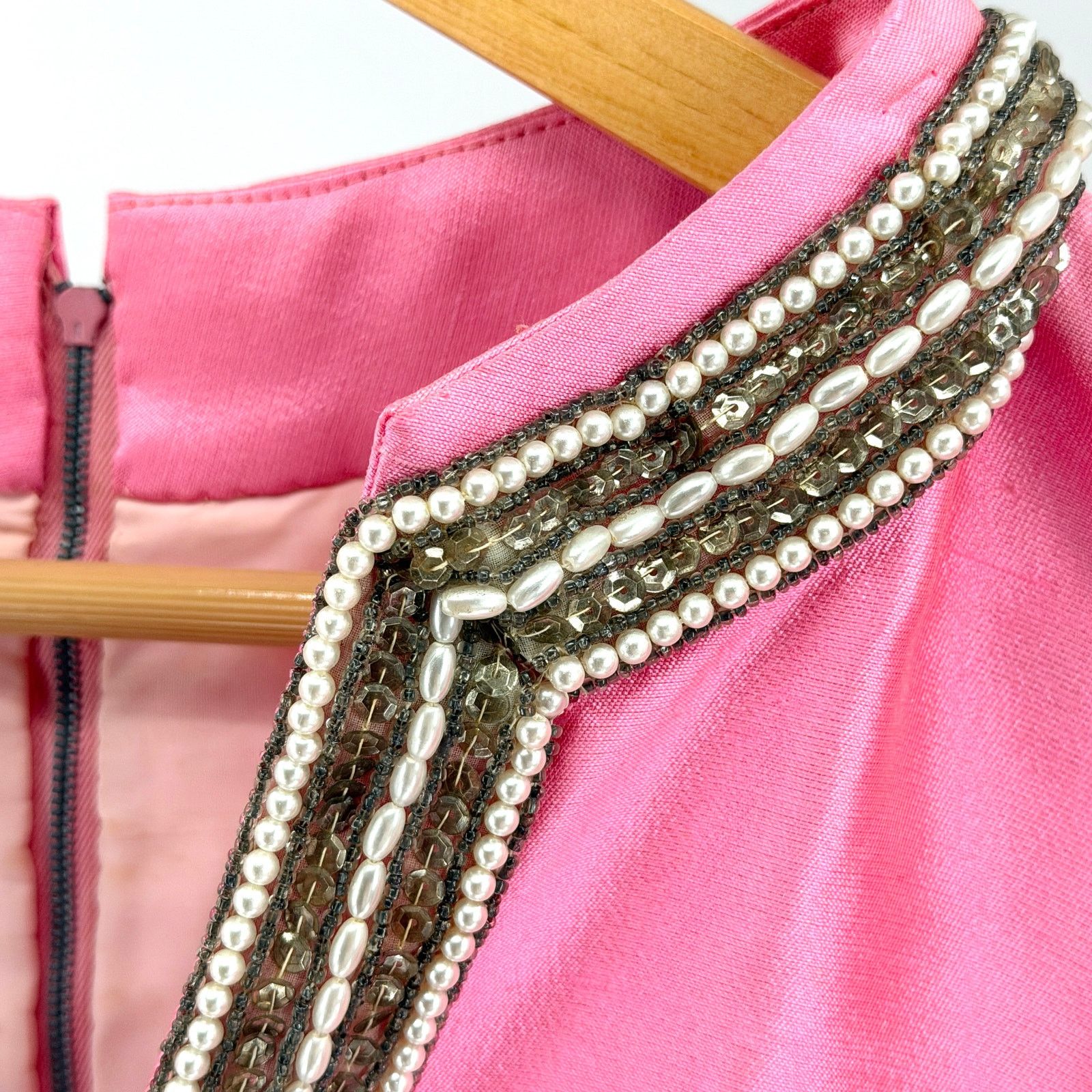 Handmade Vintage 60s Beaded Faux Pearl Iridescent Tunic Shift Dress Size XL / US 12-14 / IT 48-50 - 3 Thumbnail