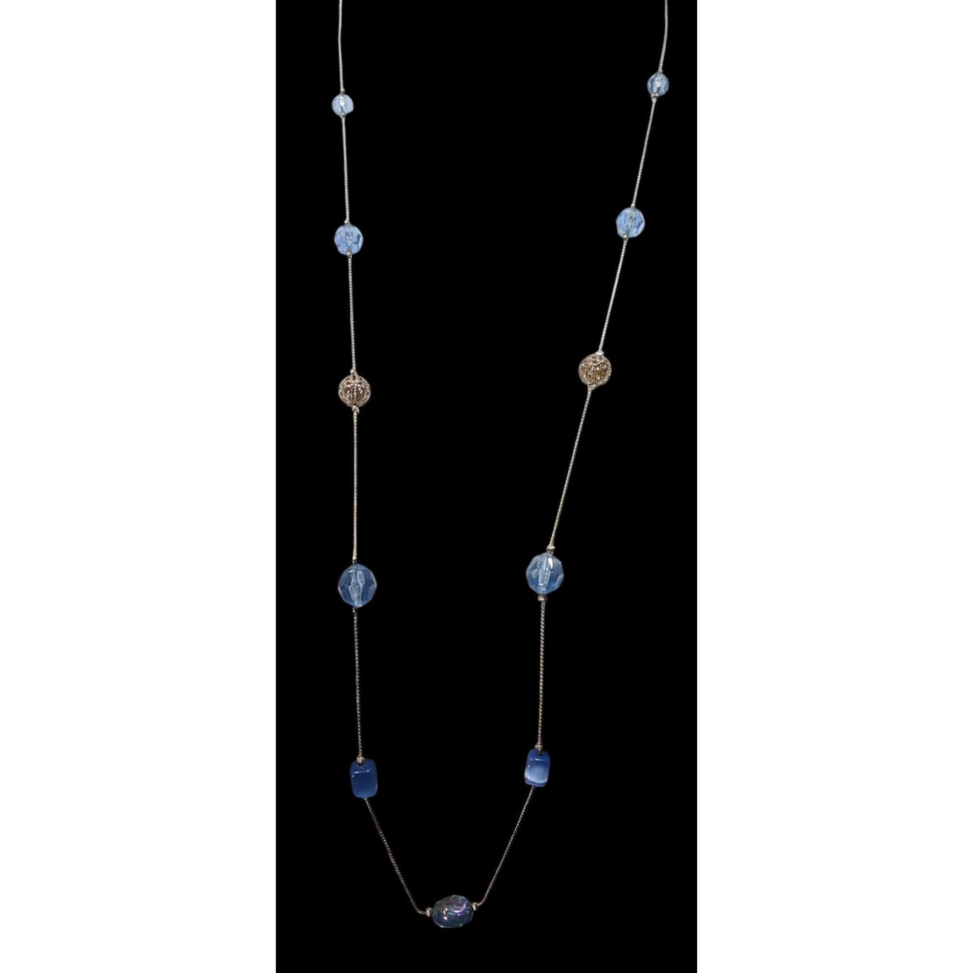 Other Casual Blue And Silver Tone Beaded Station Necklace Size ONE SIZE - 2 Thumbnail