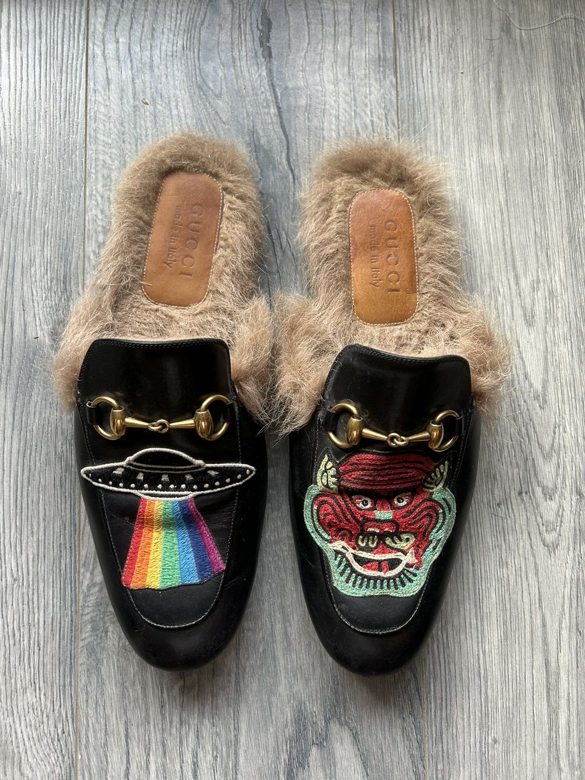 Gucci Rainbow UFO & Demon Embroidery Princetown Mules Size US 7.5 / EU 40-41 - 2 Thumbnail