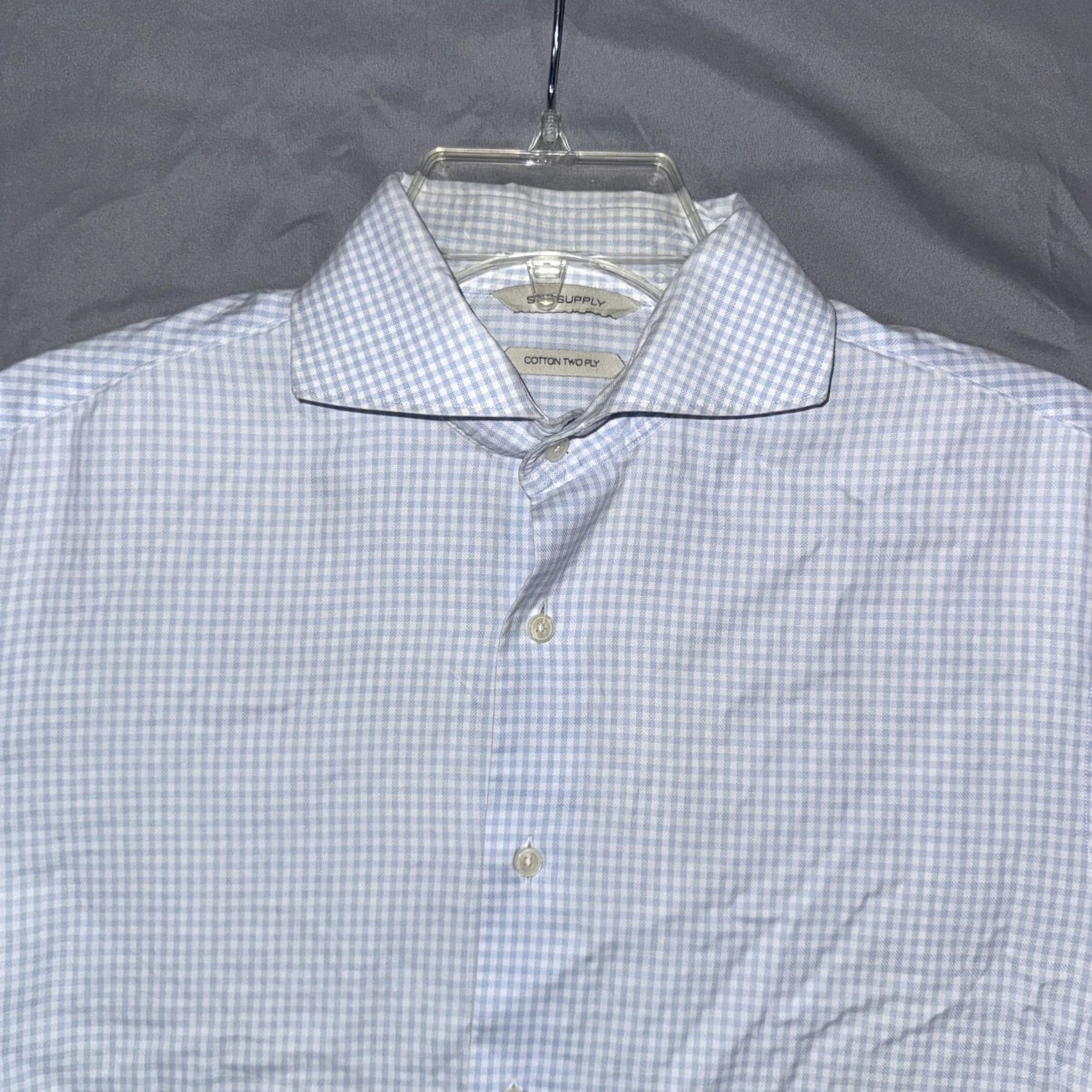 Suitsupply Suitsupply Shirt Mens 40 Dress Shirt Blue White Gingham Cotton Two Ply Crew Neck? Size 40R - 3 Thumbnail