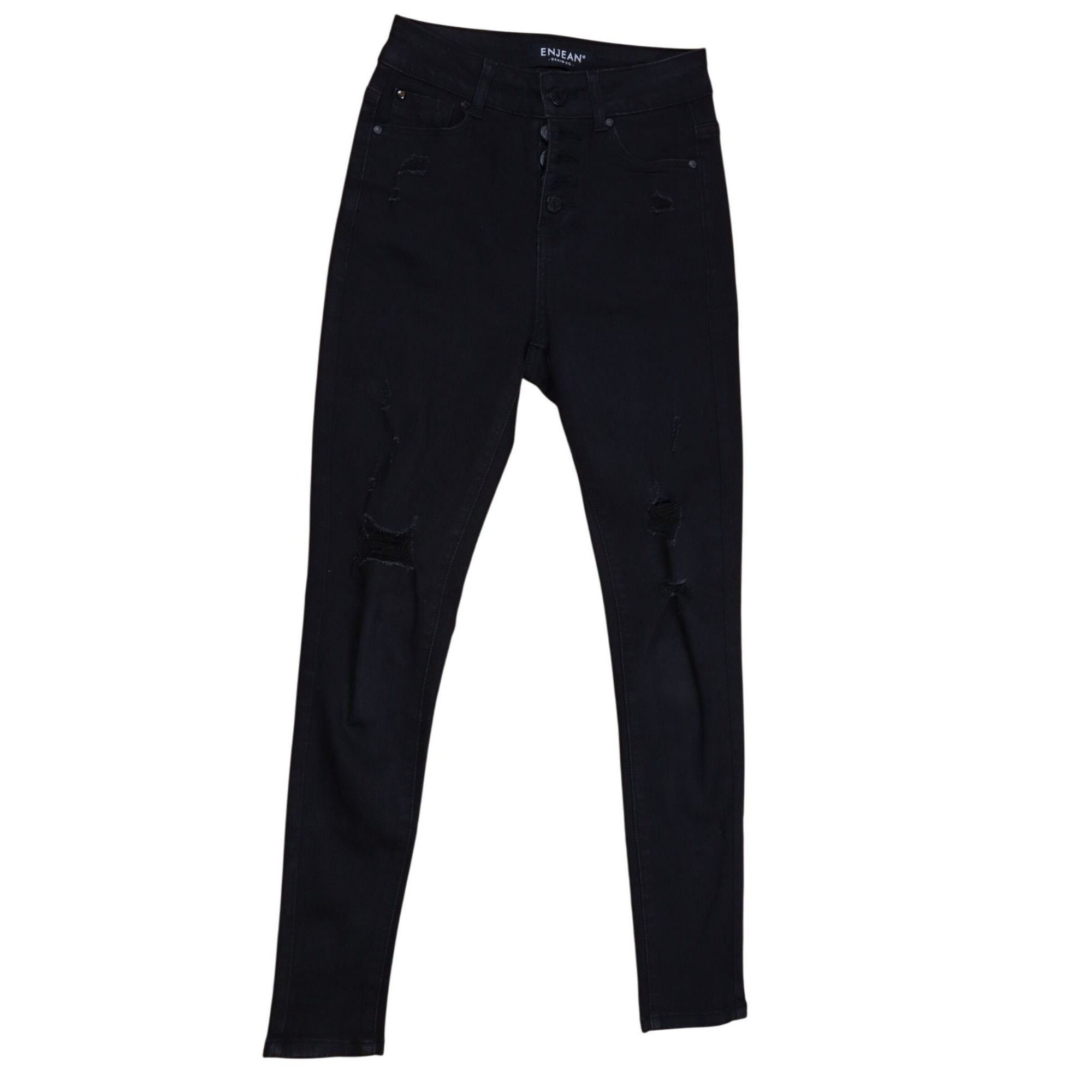 Other Enjean High-Rise Black Skinny Jeans – Button Fly, Distressed Size 25" / US 0 / IT 36 - 1 Thumbnail