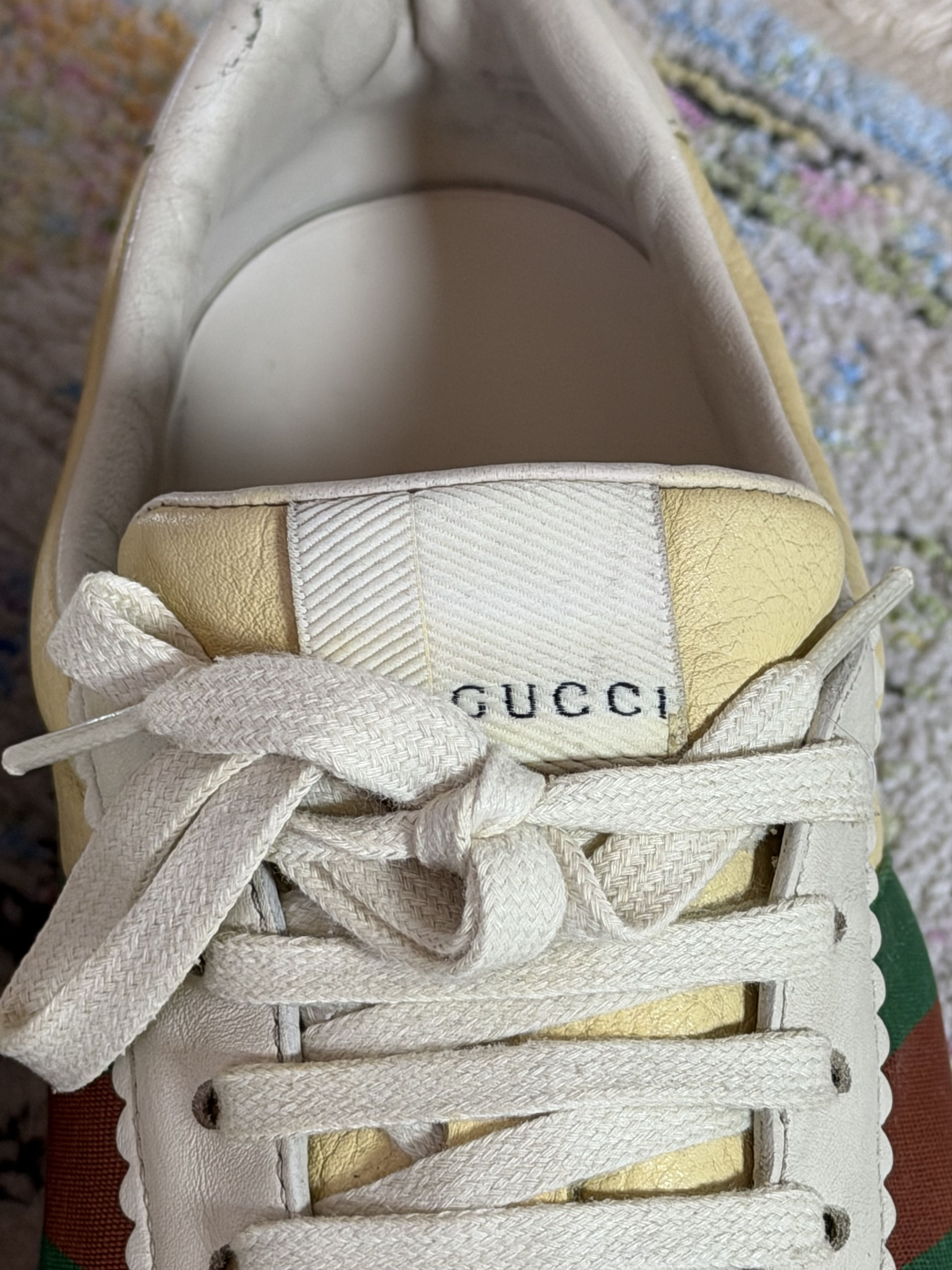 Gucci GUCCI G74 Yellow Leather Web Low Oatmeal Sneakers Size US 10.5 / EU 43-44 - 7 Thumbnail