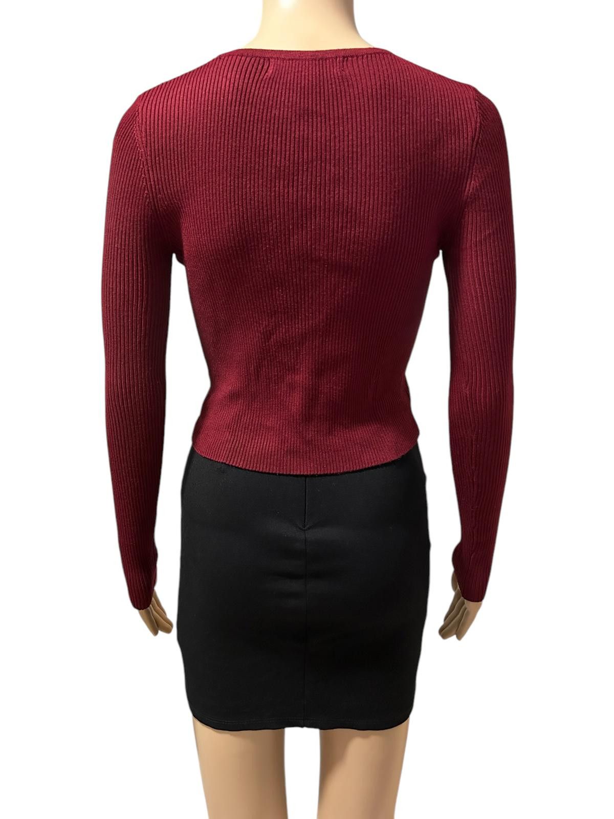 Forever 21 Forever 21 Burgundy Lace-Up Ribbed Sweater Size L / US 10 / IT 46 - 4 Thumbnail