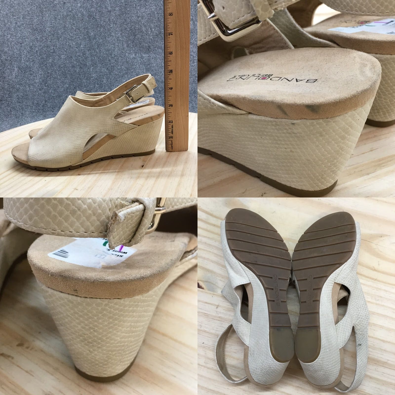 Vintage Bandolino Heels Womens 8.5 M Galatee Open Toe Wedge Slingback Beige Leather Size US 9 / IT 39 - 8 Thumbnail