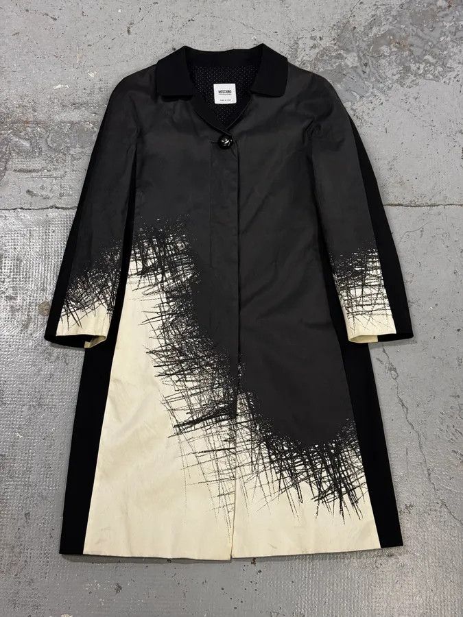 Moschino Moschino Black & White Contrast Sketch Print Trench Coat Size XS / US 0-2 / IT 36-38 - 1 Thumbnail