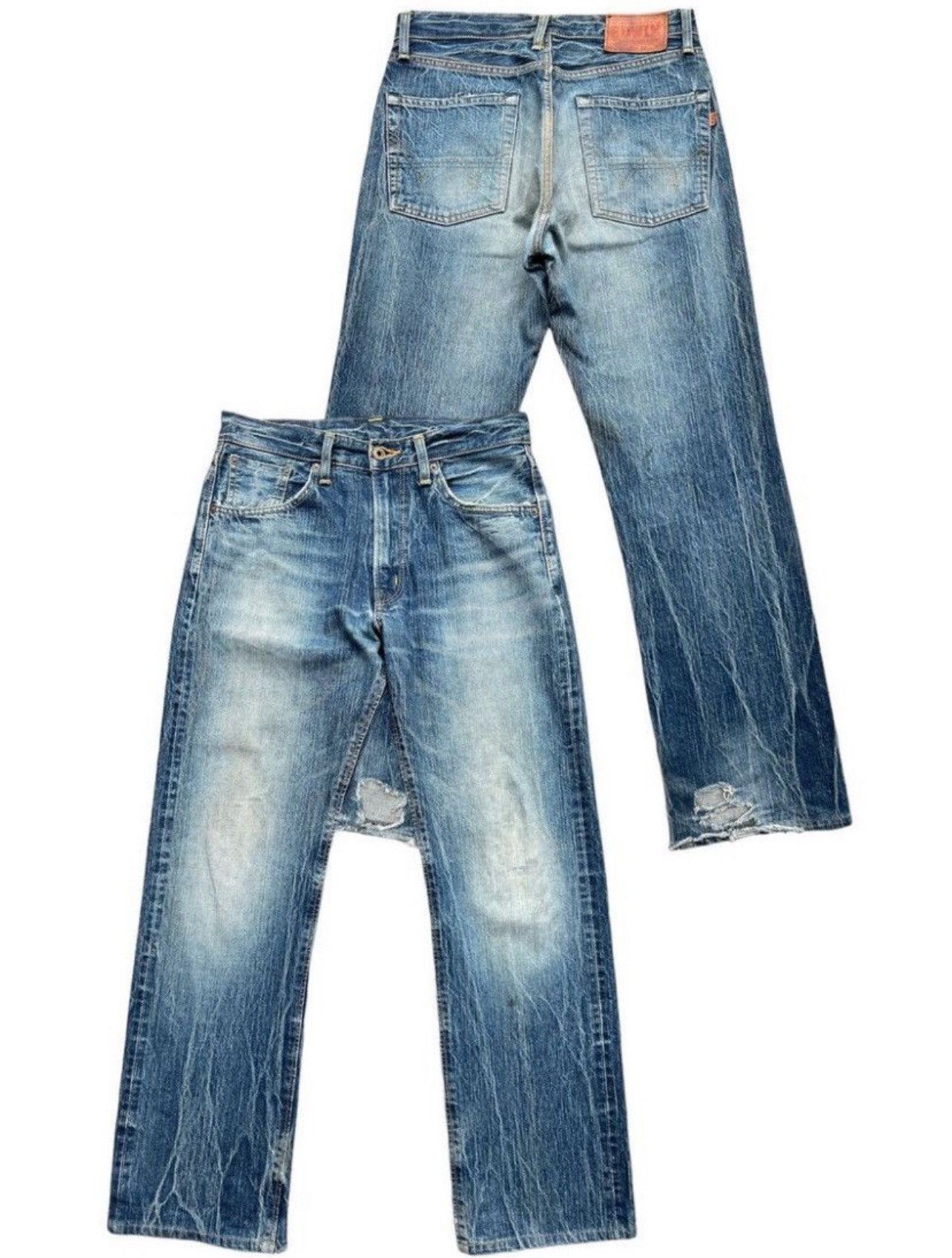 Edwin Vintage Edwin 505ZX Selvedge Distressed Denim Jeans 31x31 Size US 31 - 1 Thumbnail