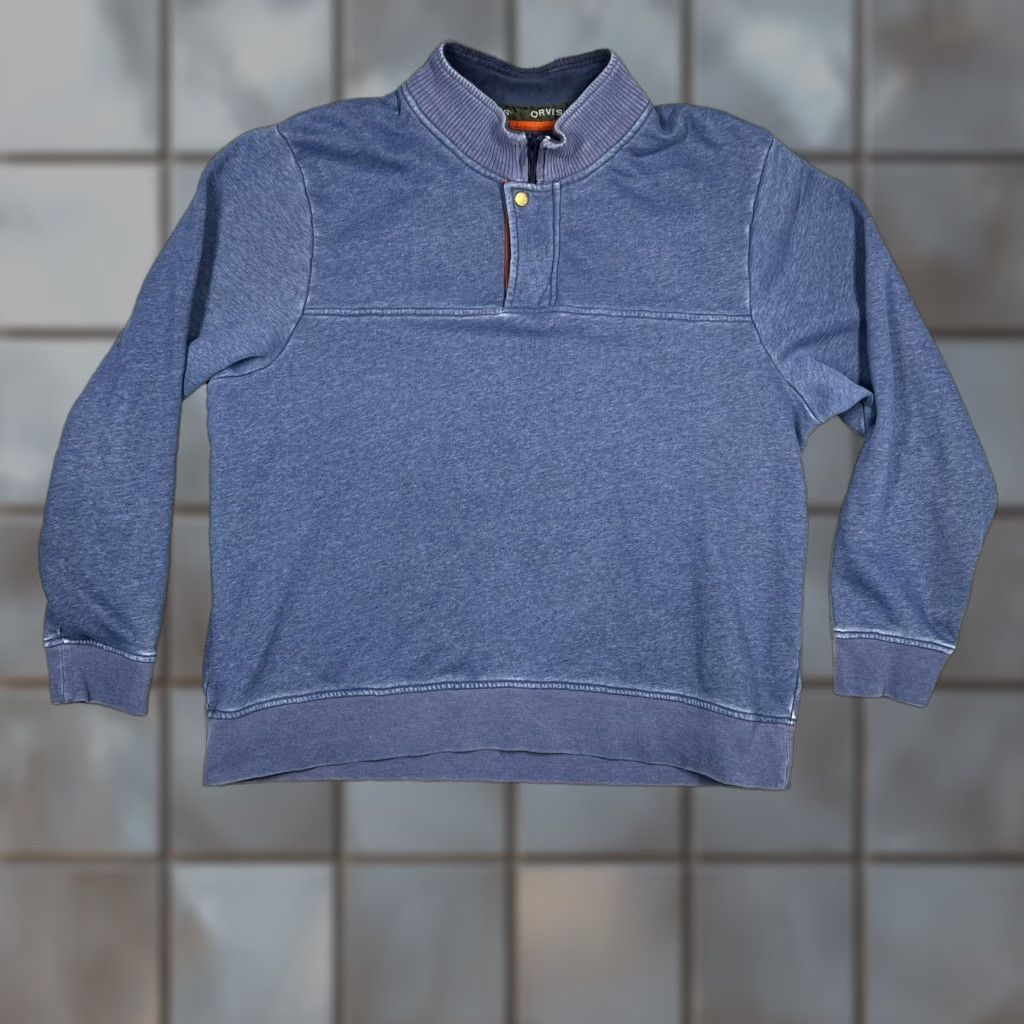 Orvis Orvis Men’s 2XL 1/4 Zip Sweatshirt Blue Pullover Knit Mock Neck Rib Cuff Button Snap All Seasons Casual Pullover Men’s Knit Top Fishing Logo 1/4 Zip Size US XXL / EU 58 / 5 - 1 Thumbnail