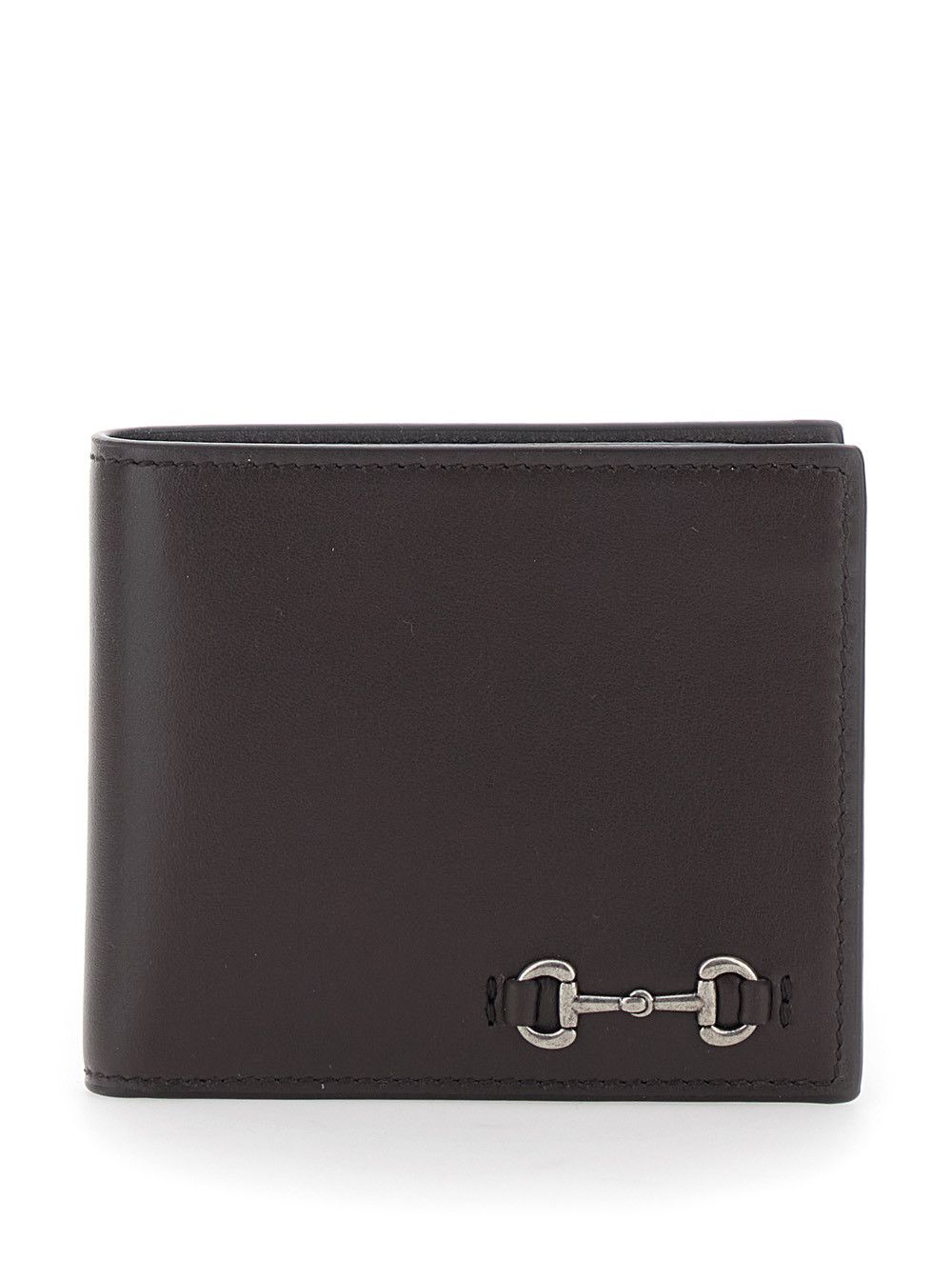 Gucci Brown Bi-Fold Wallet with Horsebit on the Front and Logo Imprinted Inside in Leather Men Size ONE SIZE - 1 Thumbnail