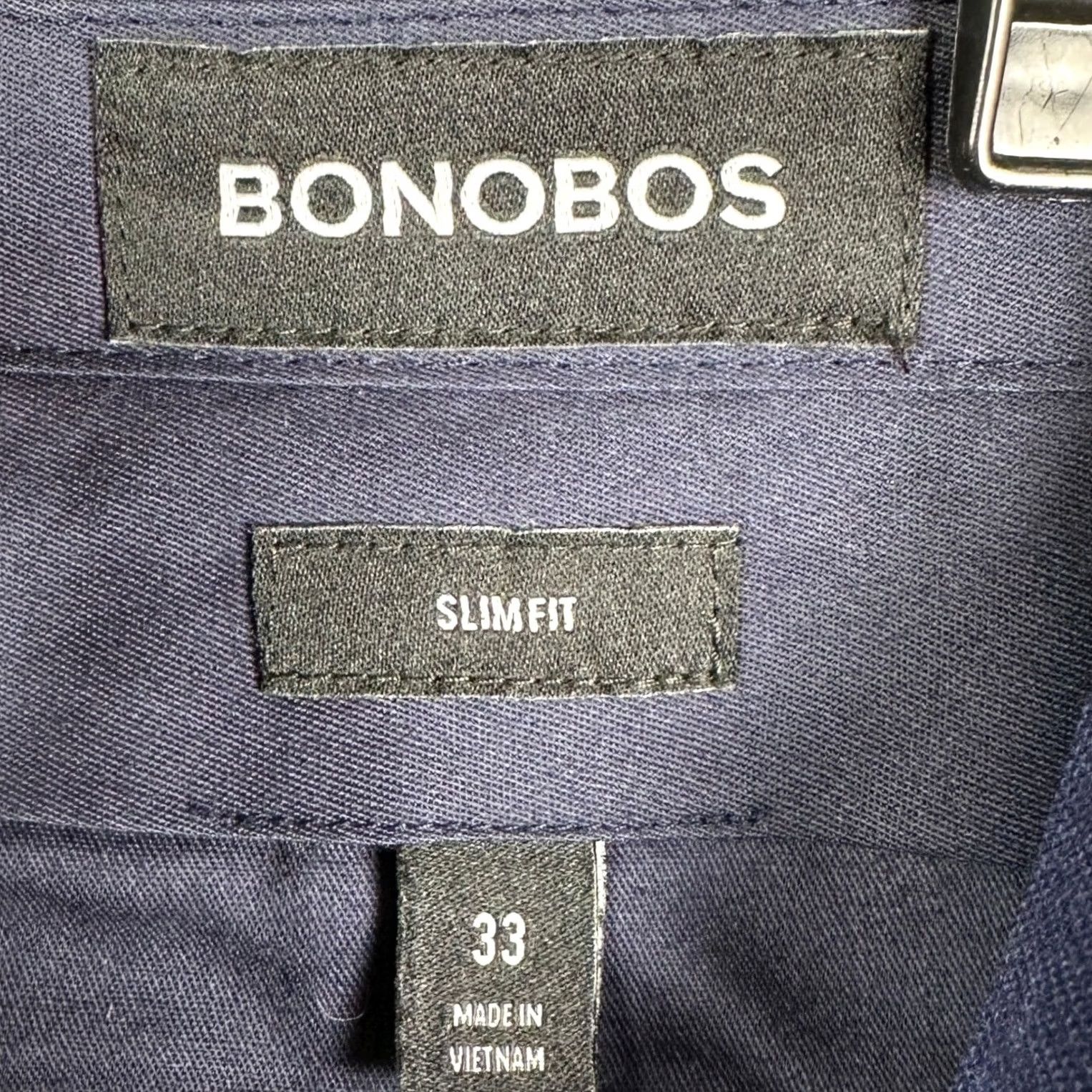 Bonobos Bonobos Dress Pants Navy Blue Slim Fit Flat Front Wool Spandex 33 Waist 32 Inseam Mens EUC Size US 33 - 3 Thumbnail