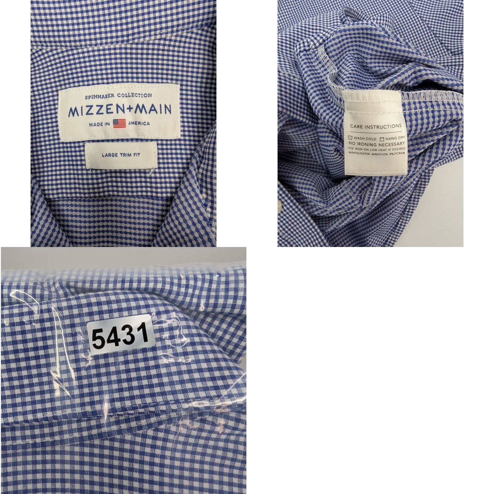 Mizzen+Main Mizzen+Main Check Performance Shirt Men's L Spinnaker Collection Blue Long Sleeve Button-Up Collared Shirt USA, Modern, Casual, Business Mens Size US L / EU 52-54 / 3 - 8 Thumbnail