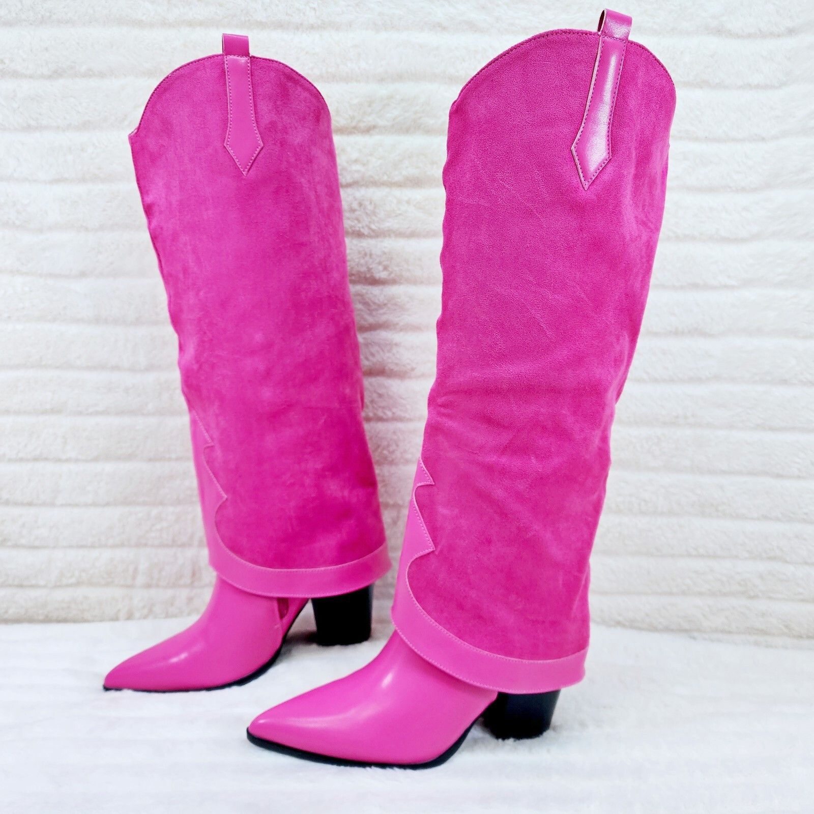 Other Branded Fuchsia Pink Skirted Fold Over Western Knee High Cow Size US 6.5 / IT 36.5 - 1 Thumbnail