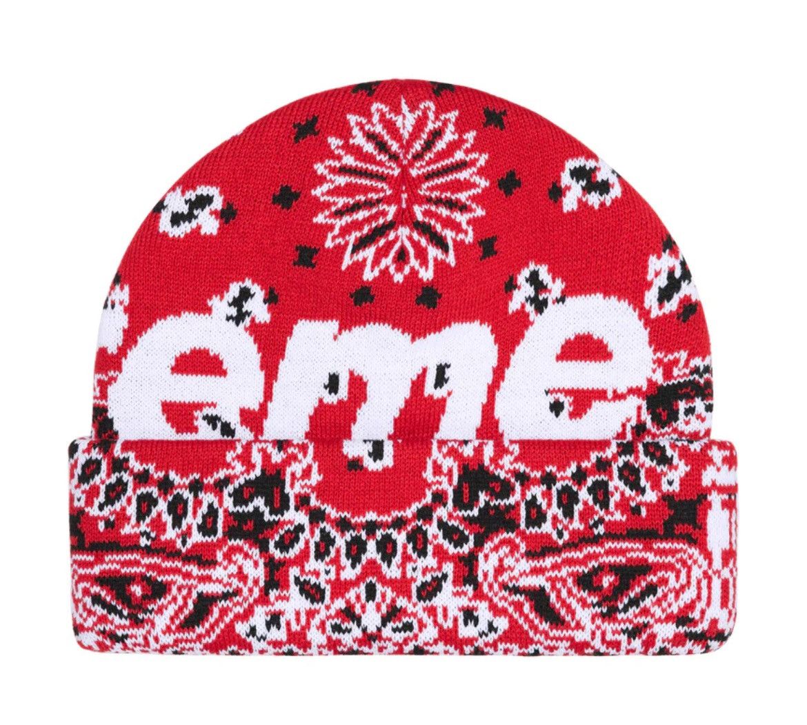 Supreme × Vintage Supreme Red Bandana Big Logo Beanie Size ONE SIZE - 2 Thumbnail