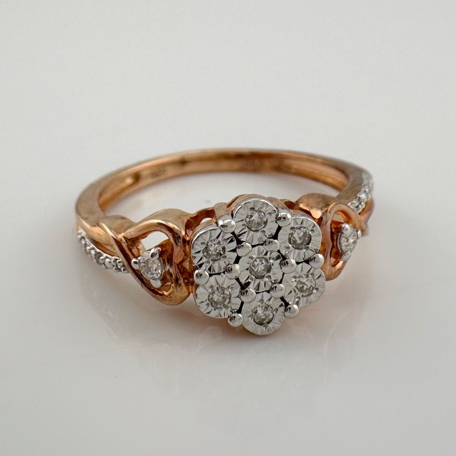 Other Two Tone Diamond Cluster Ring with Hearts on sides - size 7 Size ONE SIZE - 8 Thumbnail