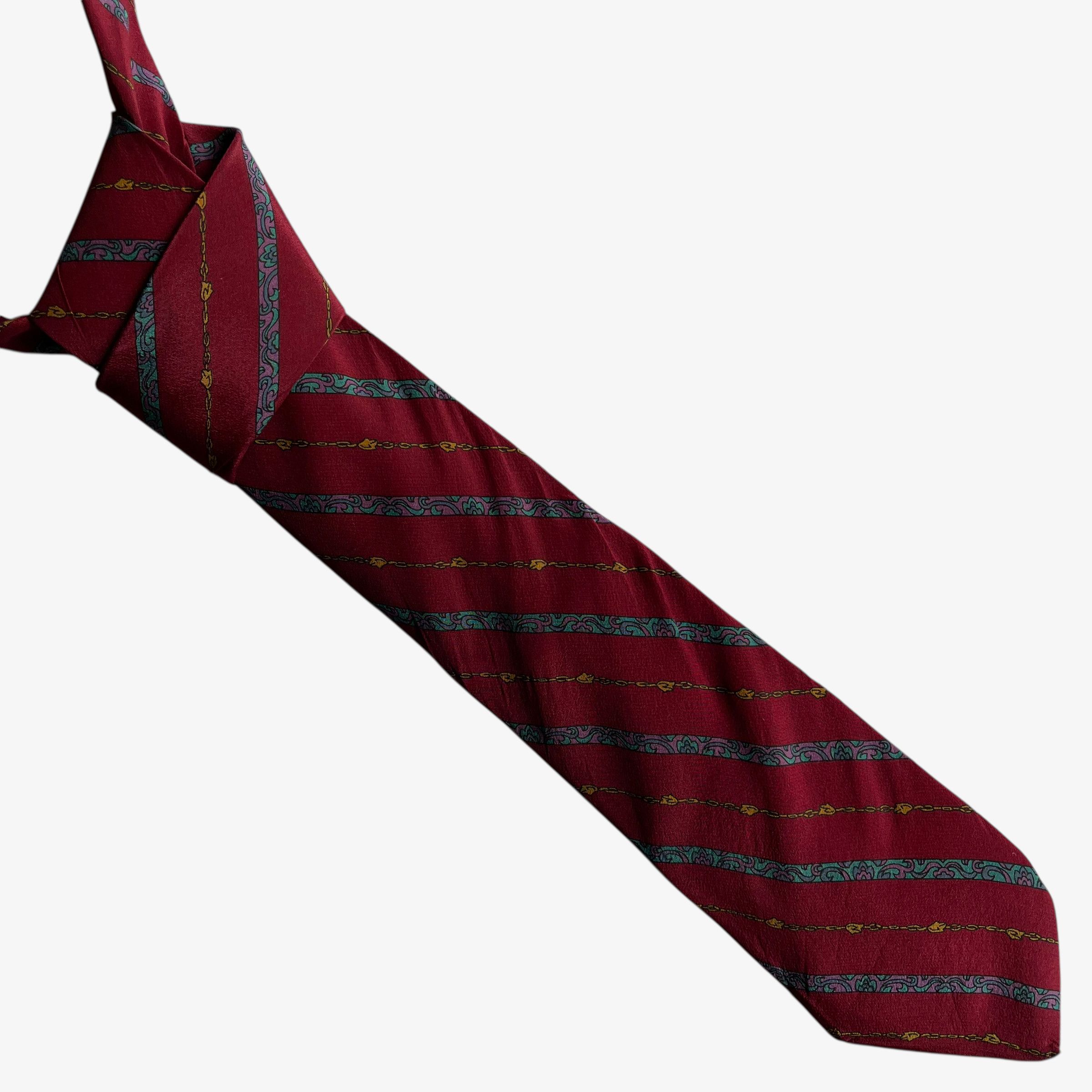 Barneys New York Vintage 90s Barneys Chain & Paisley Striped Silk Tie Size ONE SIZE - 1 Thumbnail