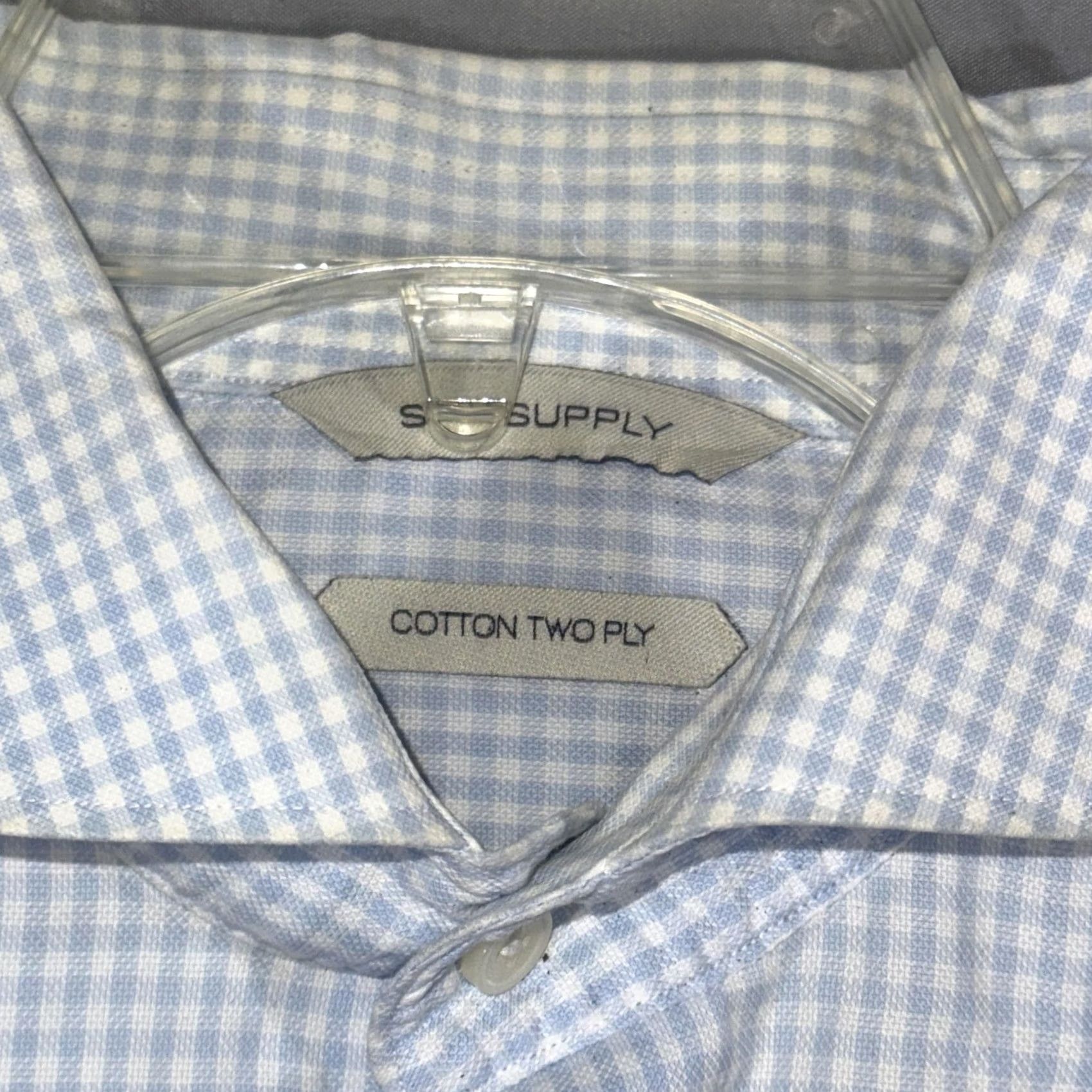 Suitsupply Suitsupply Shirt Mens 40 Dress Shirt Blue White Gingham Cotton Two Ply Crew Neck? Size 40R - 6 Thumbnail