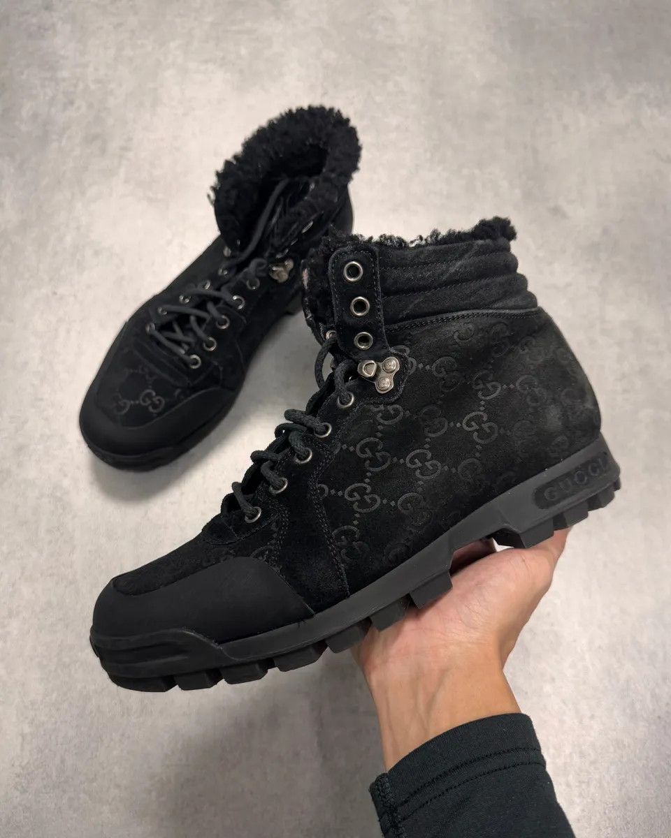 Gucci × Vintage Gucci Monogram Black Suede Leather Hiking Boots Size US 7.5 / IT 37.5 - 1 Thumbnail