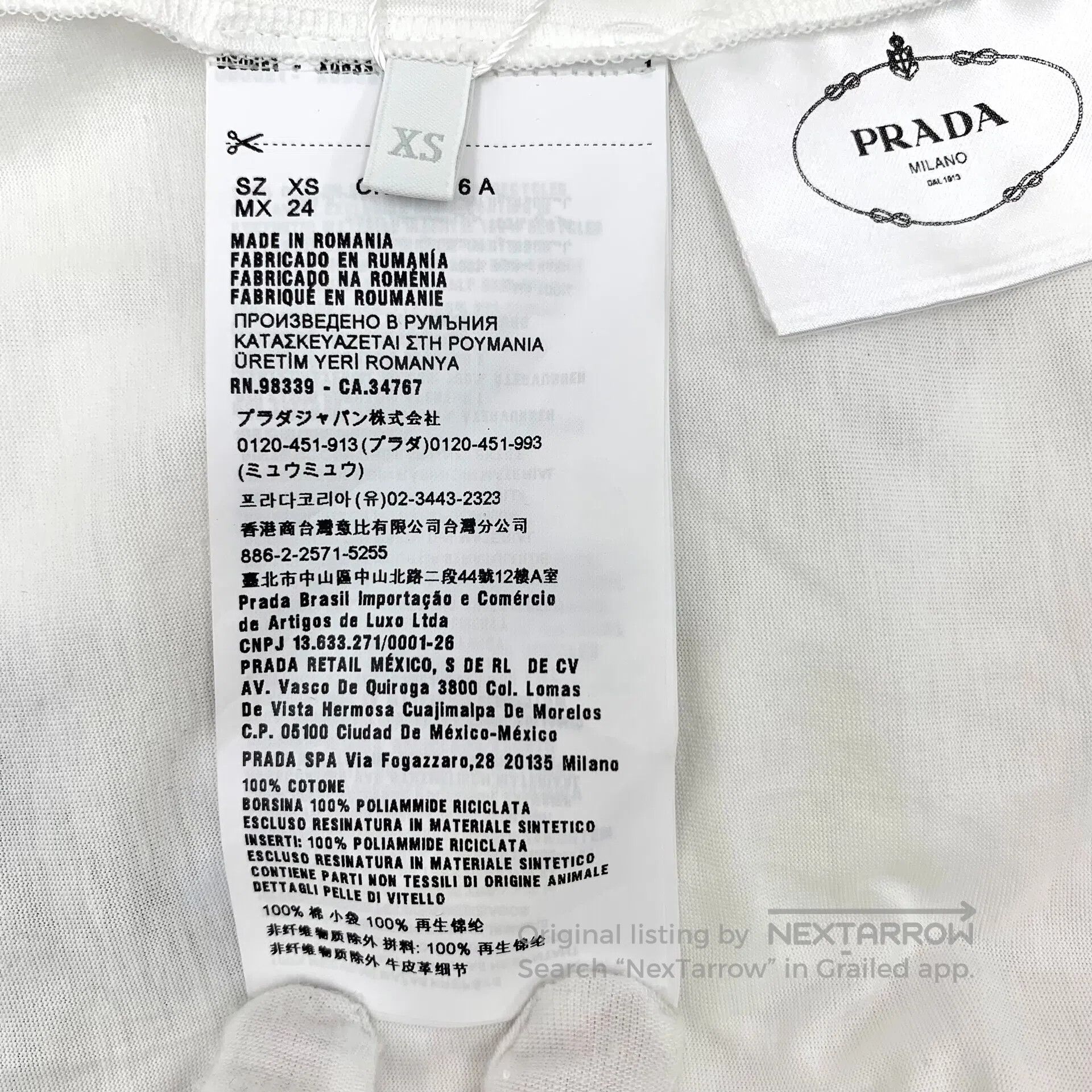 Prada Prada White Pocket Triangle Logo Cotton Crew Neck Short Sl Size US XS / EU 42 / 0 - 8 Thumbnail