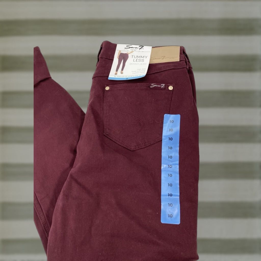 Vintage Seven7 Tummy Less Skinny Jeans Women 10 30x31 Denim High Rise Stretch NWT Maroon Slim Jeans Women 10 30x31 Denim High Rise Stretch NWT Size 32" / US 10 / IT 46 - 1 Thumbnail