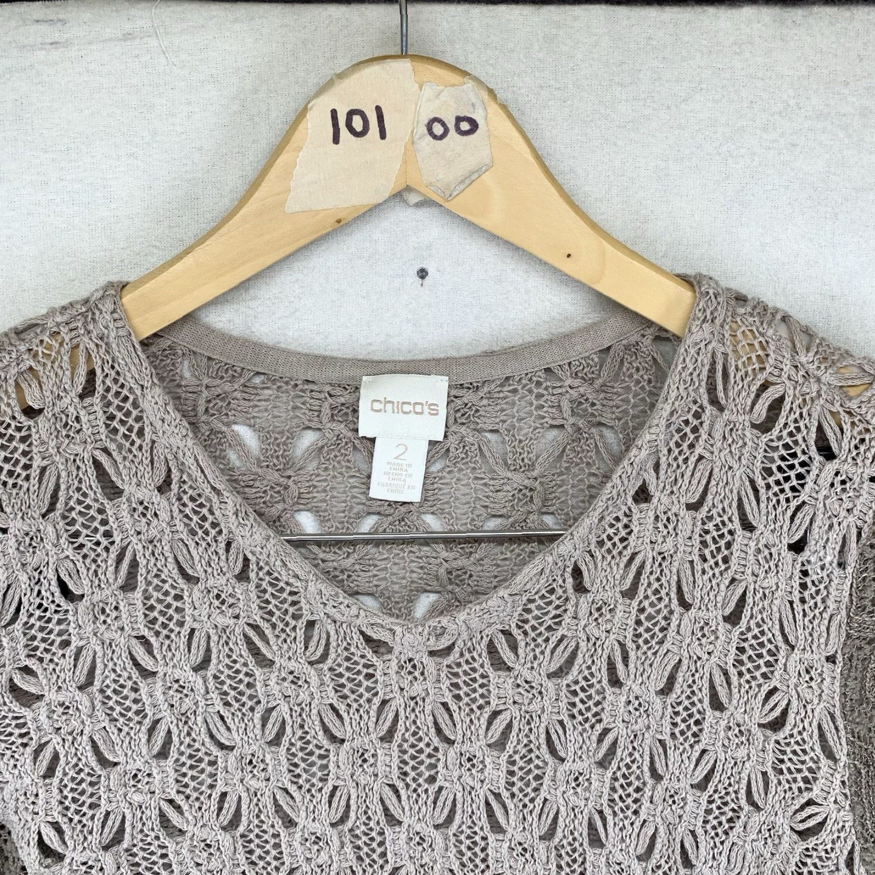 Vintage Chico's Tunic Women's Large Brown Crochet Knit Lace Trim Whimsy Linen Blend Shirt Adult Large Brown Geometric 3/4 Sleeve Casual Womens Size L / US 10 / IT 46 - 4 Thumbnail