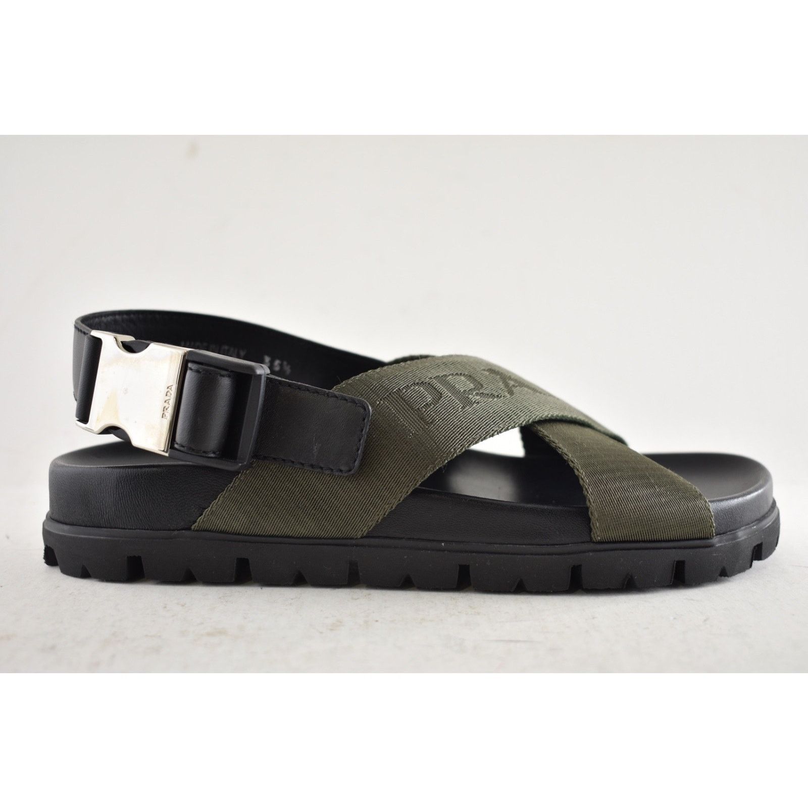 Prada Prada Montana Nastro Criss Cross Strap Buckle Green Black Size US 5.5 / IT 35.5 - 2 Thumbnail