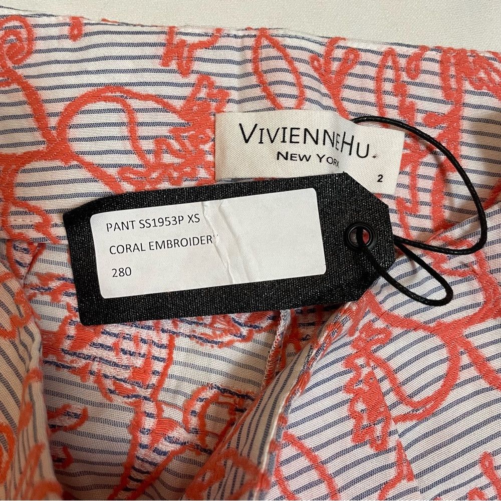 Other NWT New Vivienne Hu Cotton Coral Floral Embroidered Pants S Size 26" / US 2 / IT 38 - 7 Thumbnail