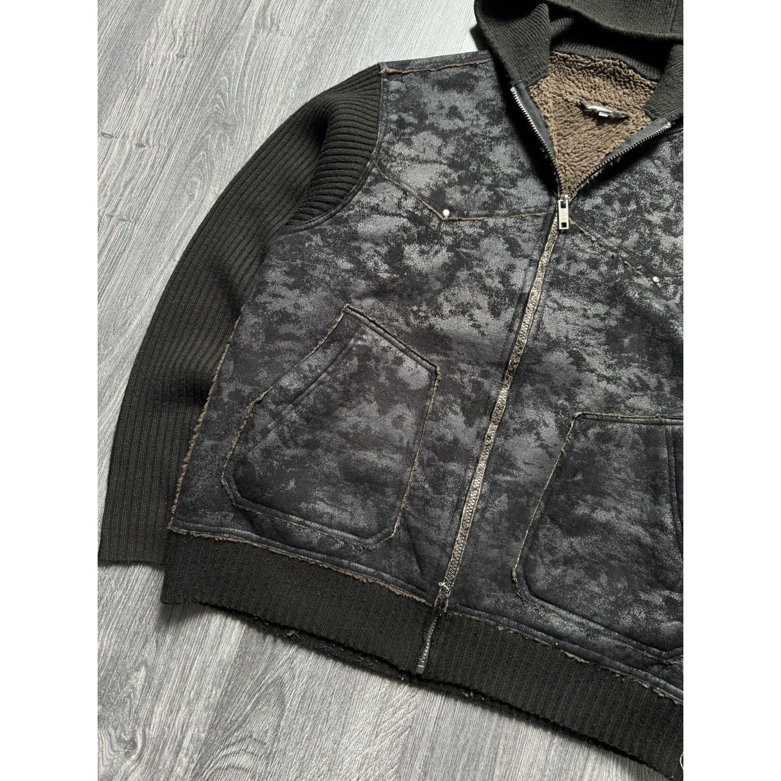 Japanese Brand × Vintage Y2K Avantgarde Zip Washed Sherpa Hoodie Balenciaga Style Size US XL / EU 56 / 4 - 2 Thumbnail