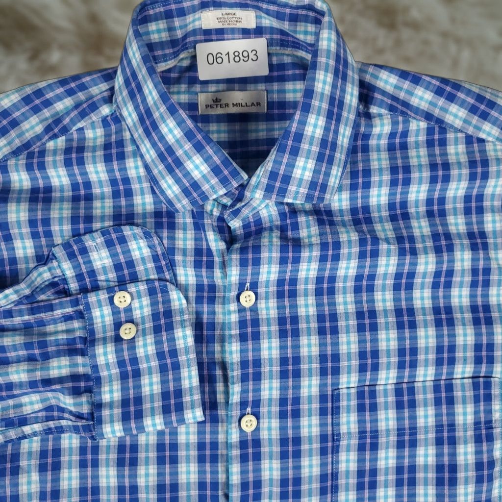 Peter Millar Peter Millar Shirt Mens Large Blue Plaid Casual Button Up Long Sleeve Size US L / EU 52-54 / 3 - 1 Thumbnail