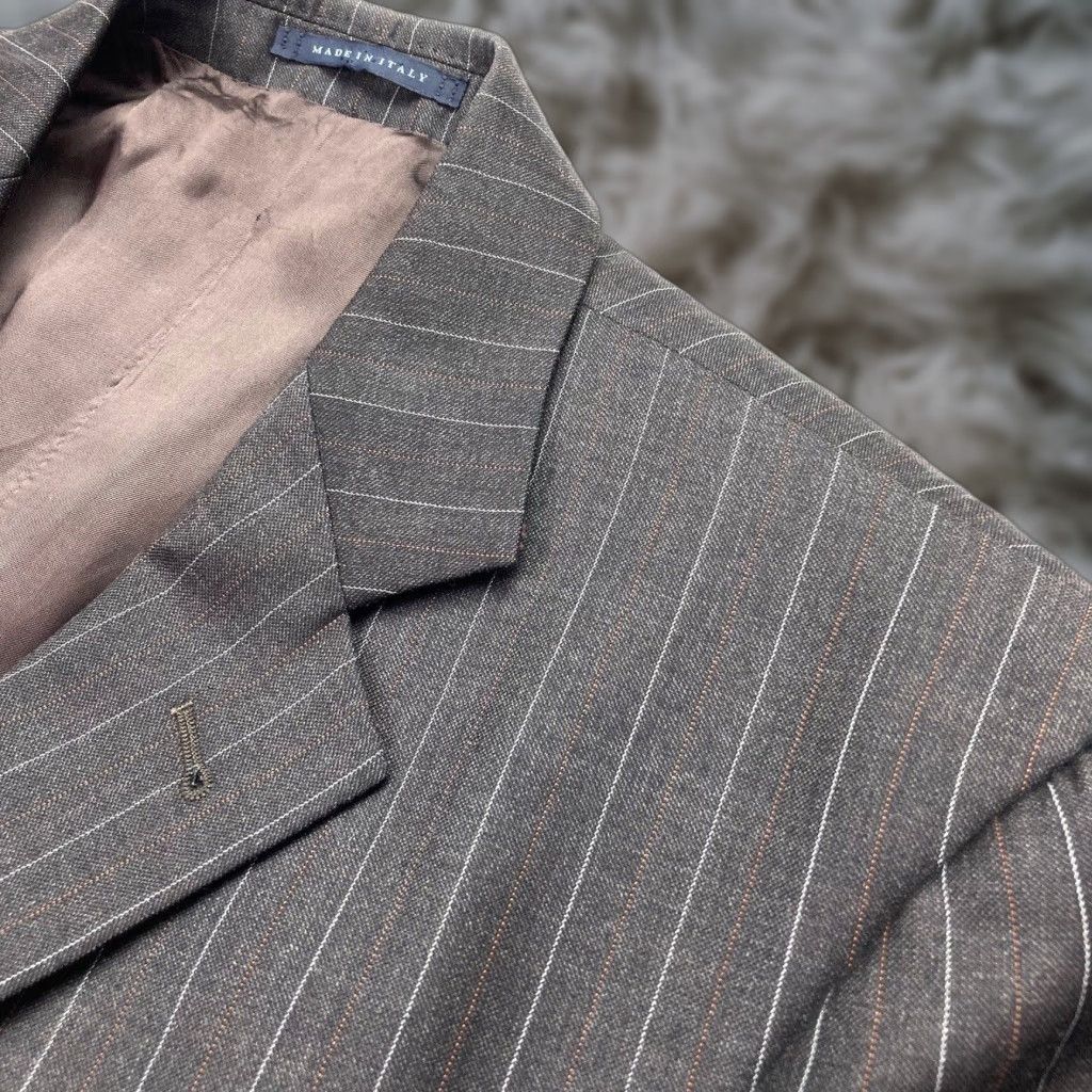 VINTAGE Lubiam 1911 Blazer Jacket Wool 3-Button Striped Brown 40 R Men