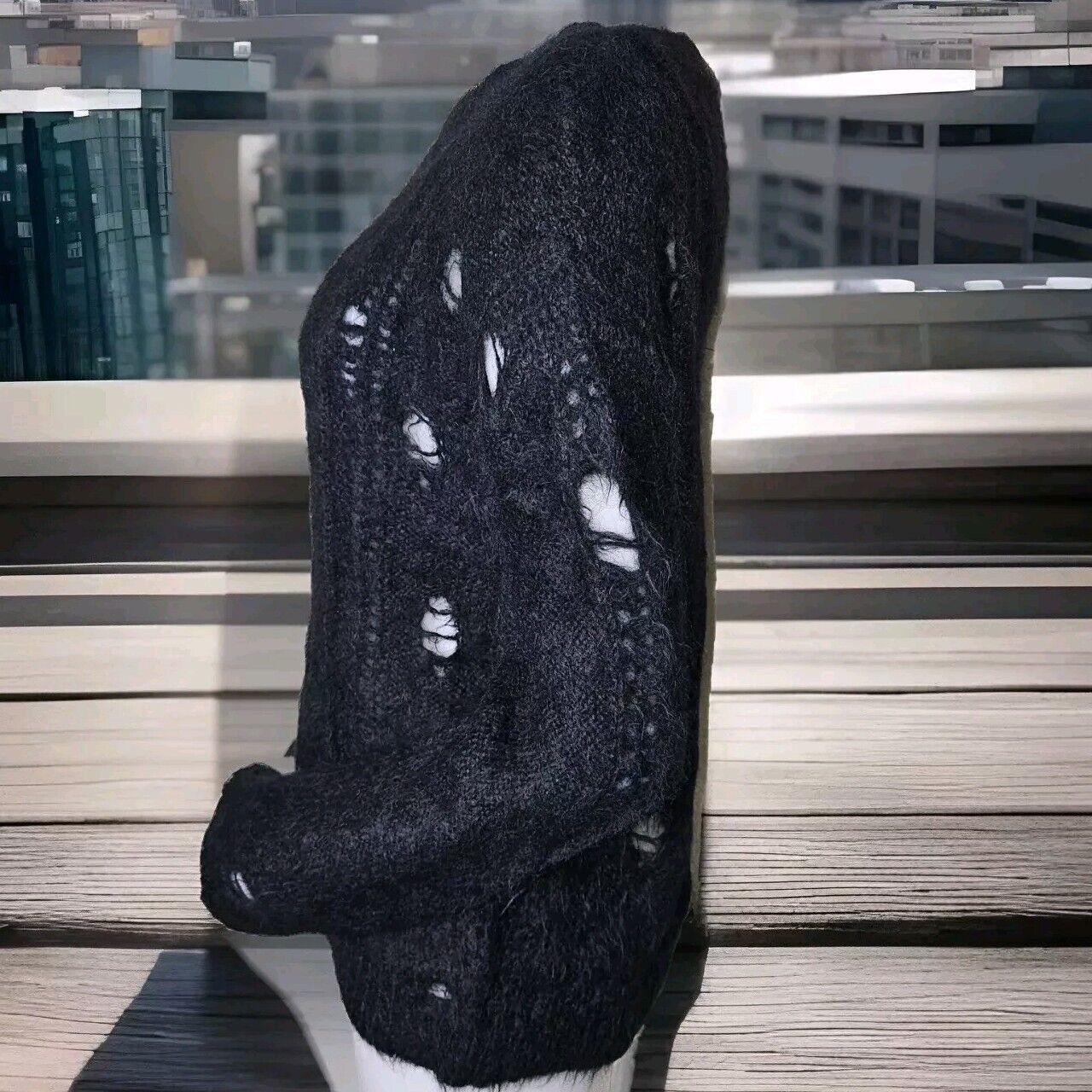 Designer 360 Sweater Alpaca Blend Womens Sz M Black 80s London Croche Size M / US 6-8 / IT 42-44 - 2 Thumbnail