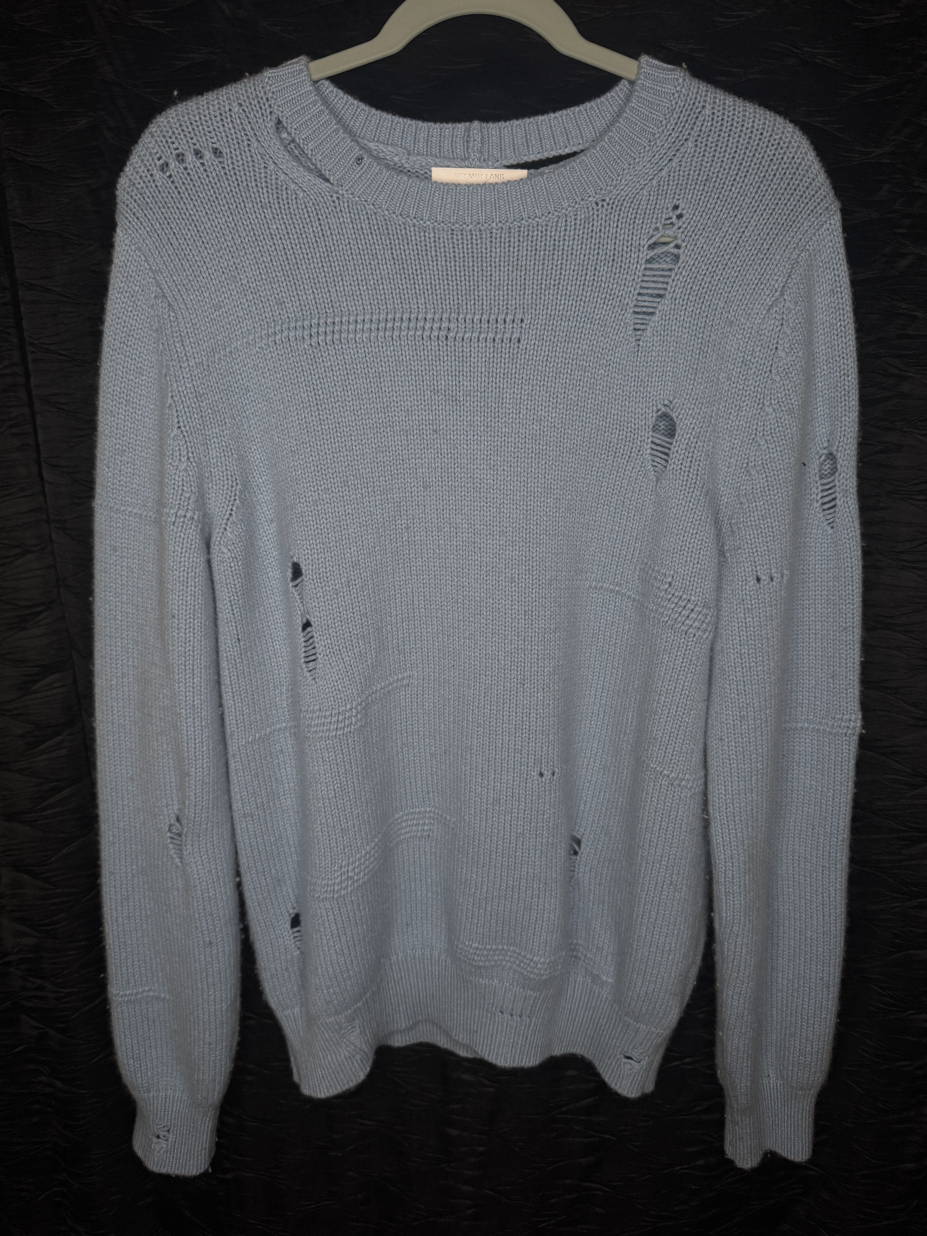 Helmut Lang Helmut Lang Blue Wool Distressed Sweater Size S / US 4 / IT 40 - 1 Thumbnail
