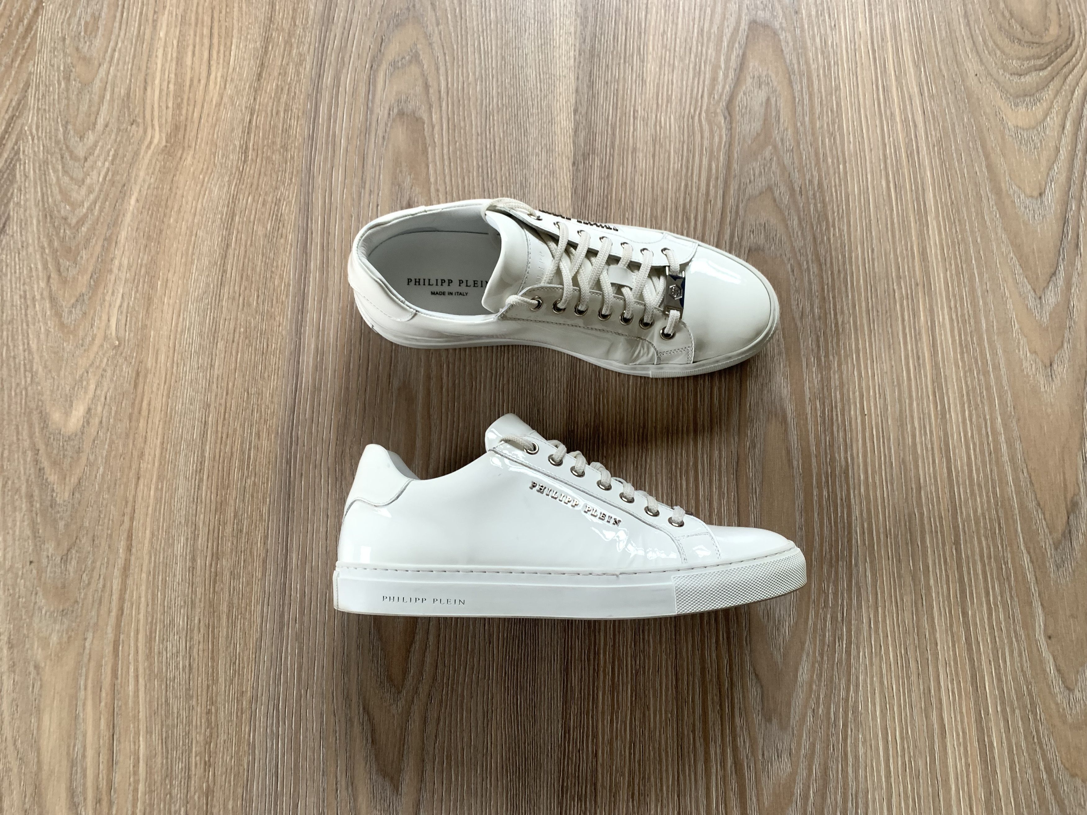Philipp Plein Philipp Plein Patent White Leather Lo-Top Sneakers Size US 7.5 / EU 40-41 - 1 Thumbnail