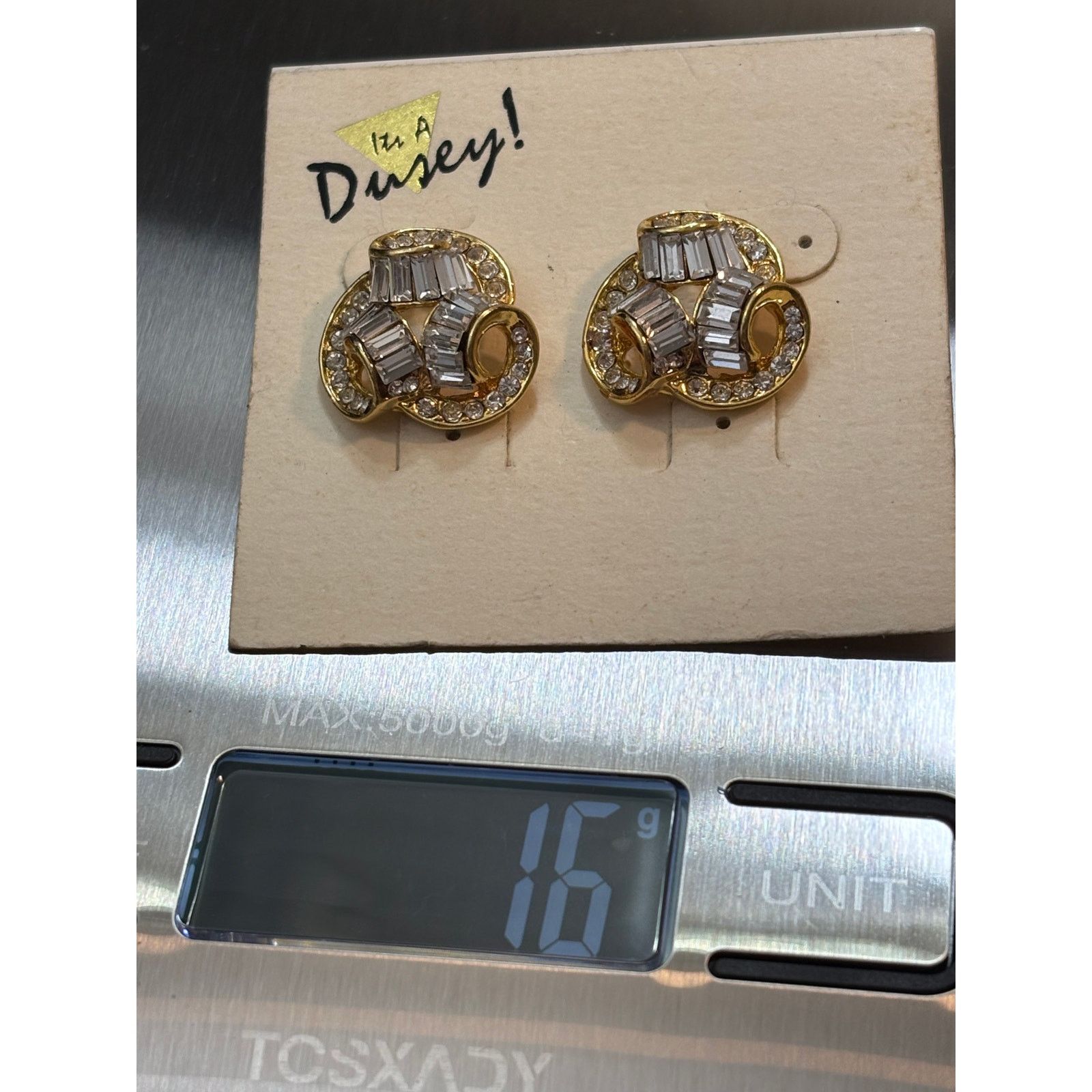 Other Vintage Dusey Rhinestone Earrings Gold Tone 16 g Size ONE SIZE - 5 Thumbnail