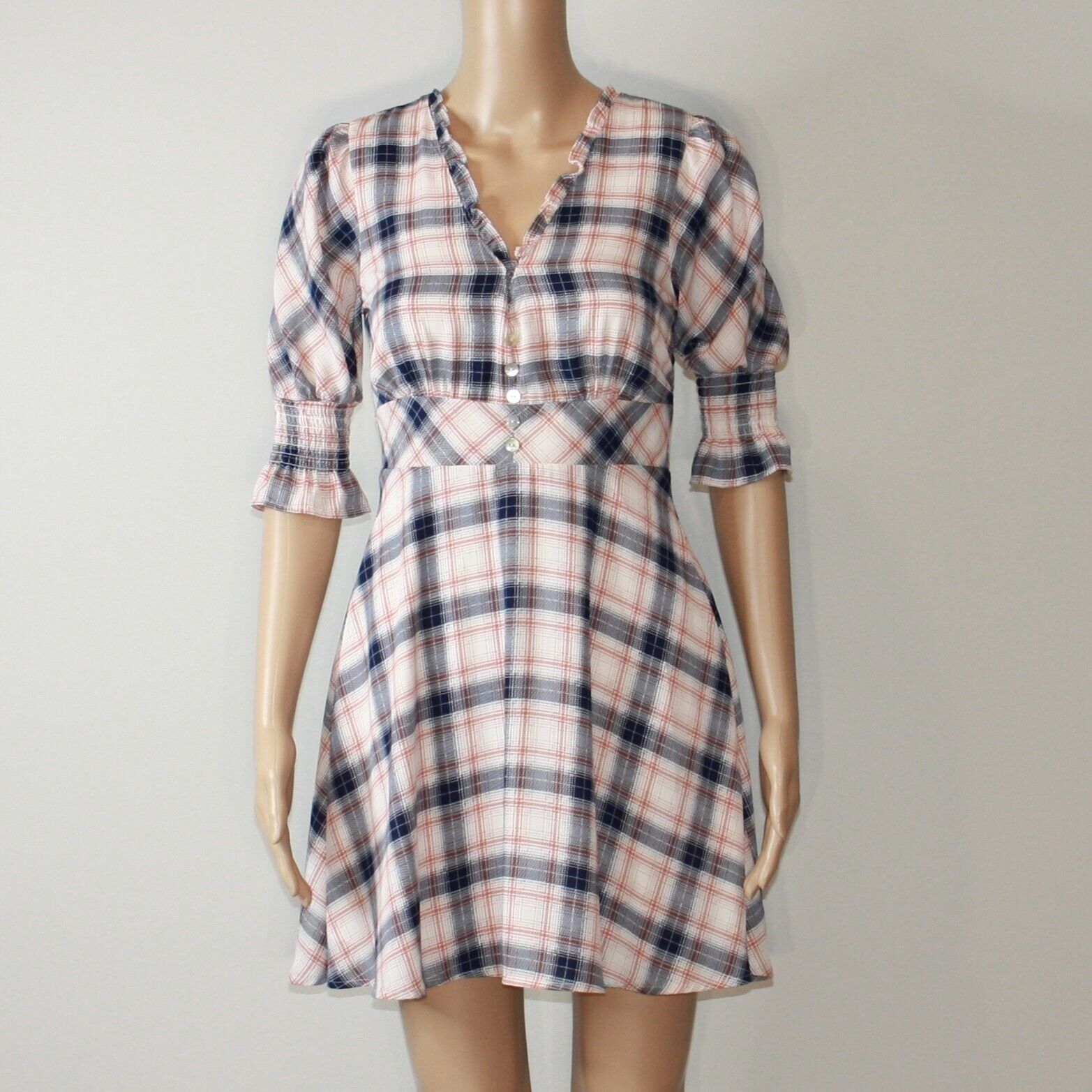 Other Blue Rain Puff Sleeve Plaid Fit & Flare Dress in size XS NWT Size XS / US 0-2 / IT 36-38 - 1 Thumbnail